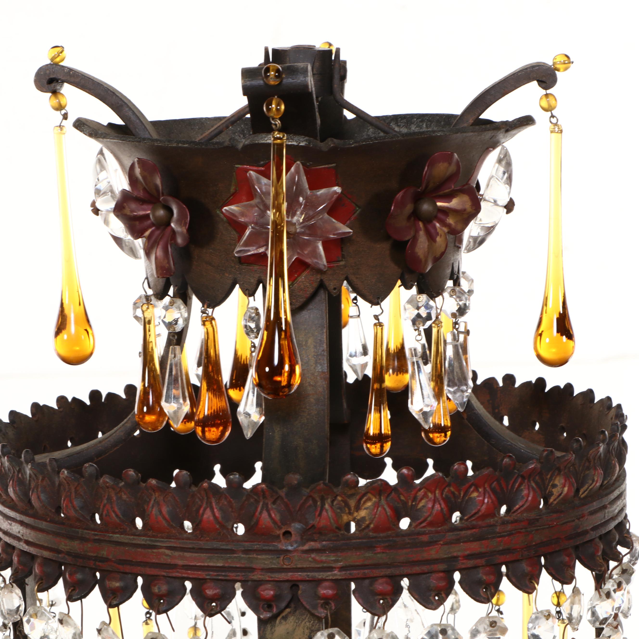 Victorian Gothic Polychrome Metal Floor Lamp with Ombré Drop Beads, Adapted