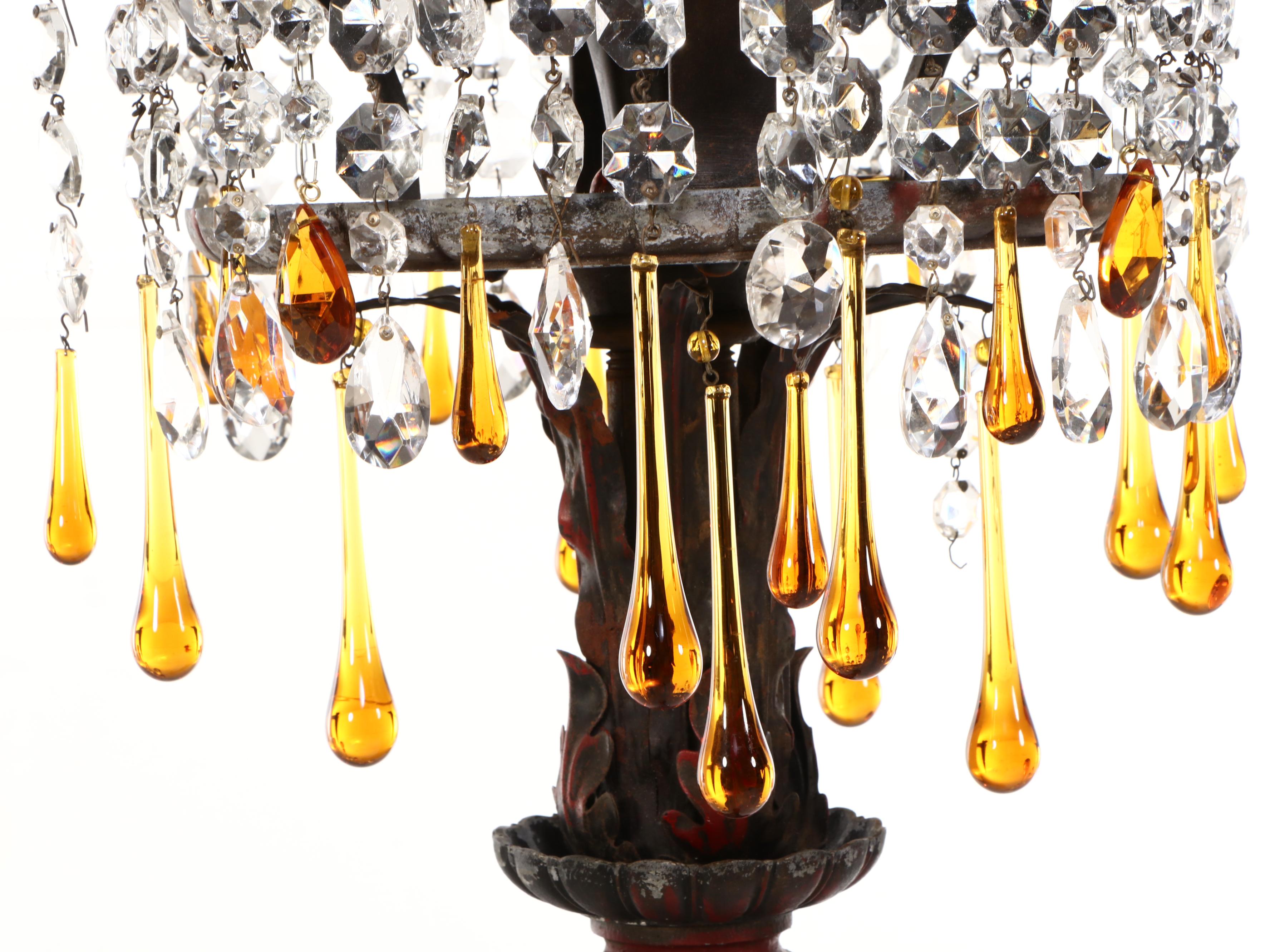 Victorian Gothic Polychrome Metal Floor Lamp with Ombré Drop Beads, Adapted