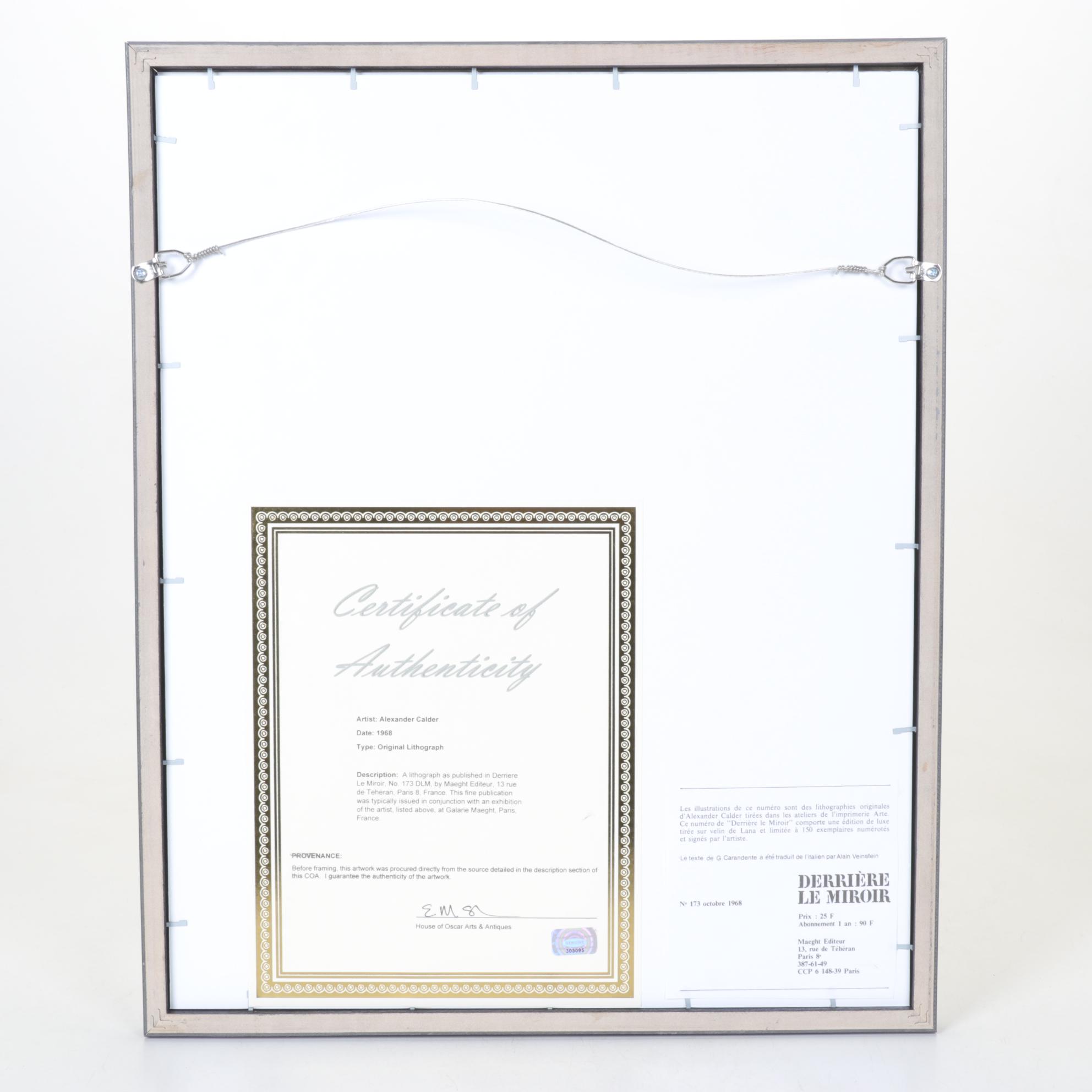 Alexander Calder Color Lithograph for "Derrière le Miroir," 1968