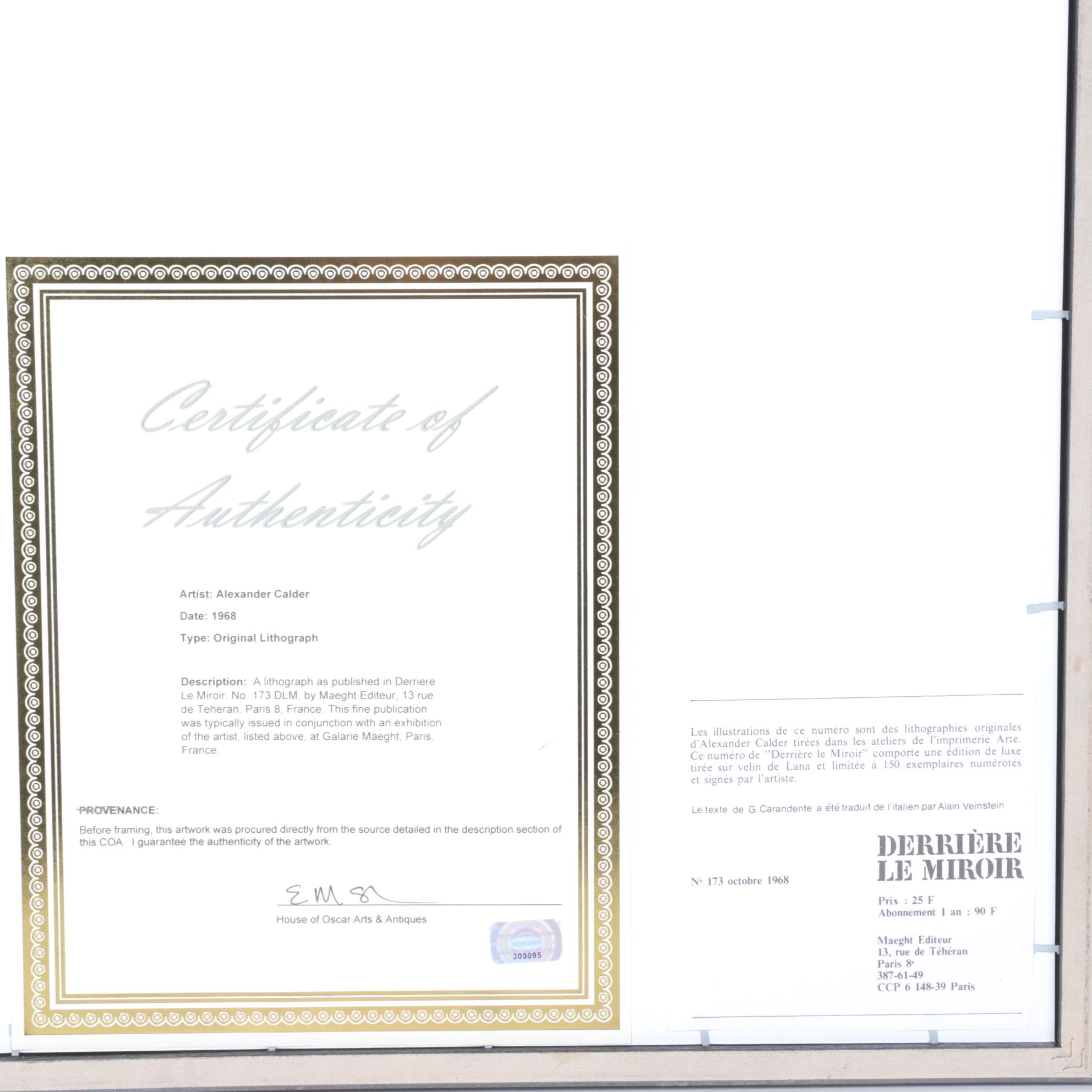 Alexander Calder Color Lithograph for "Derrière le Miroir," 1968