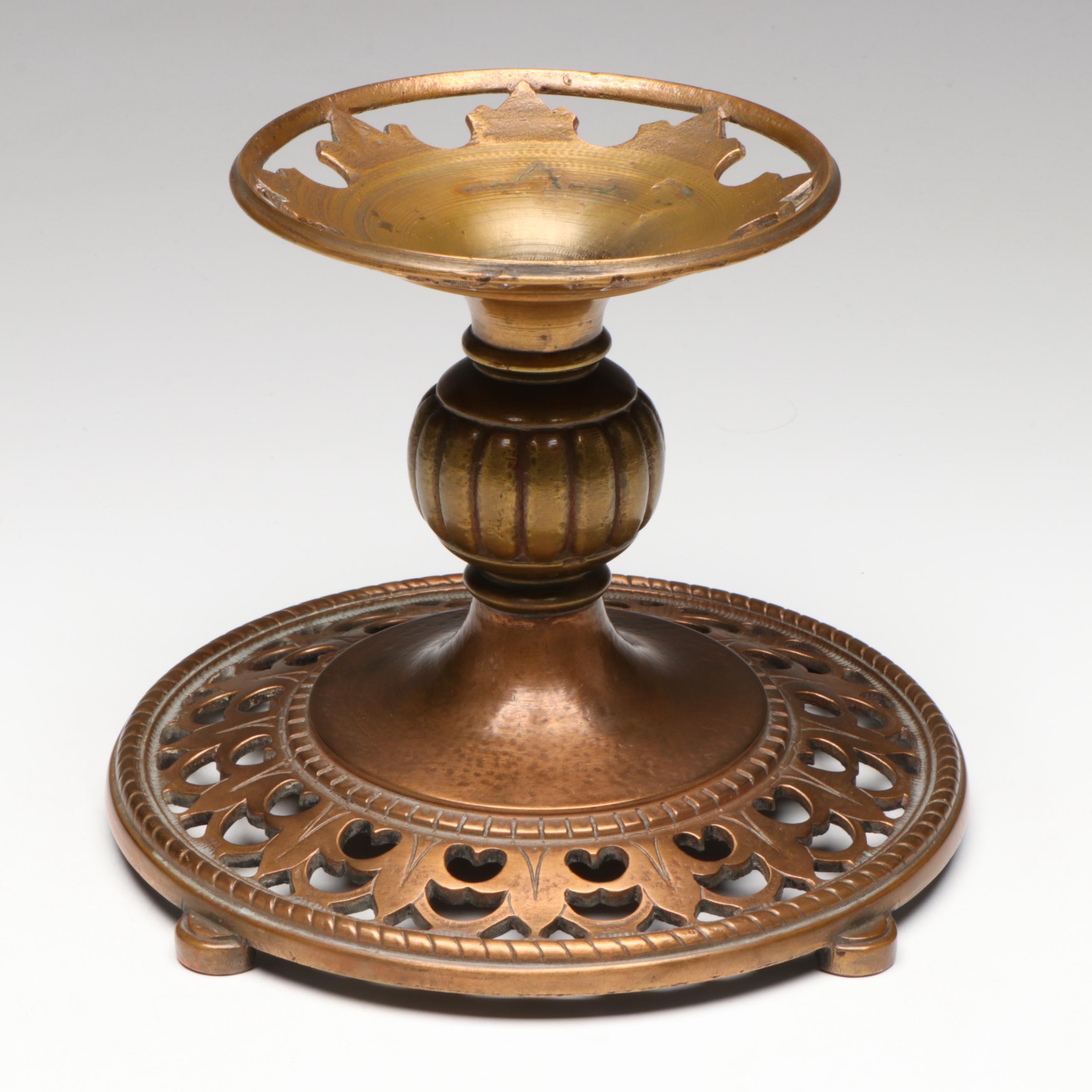 Louis Comfort Tiffany Favrile Art Glass Bowl on Oscar Bach Patinated Brass Base