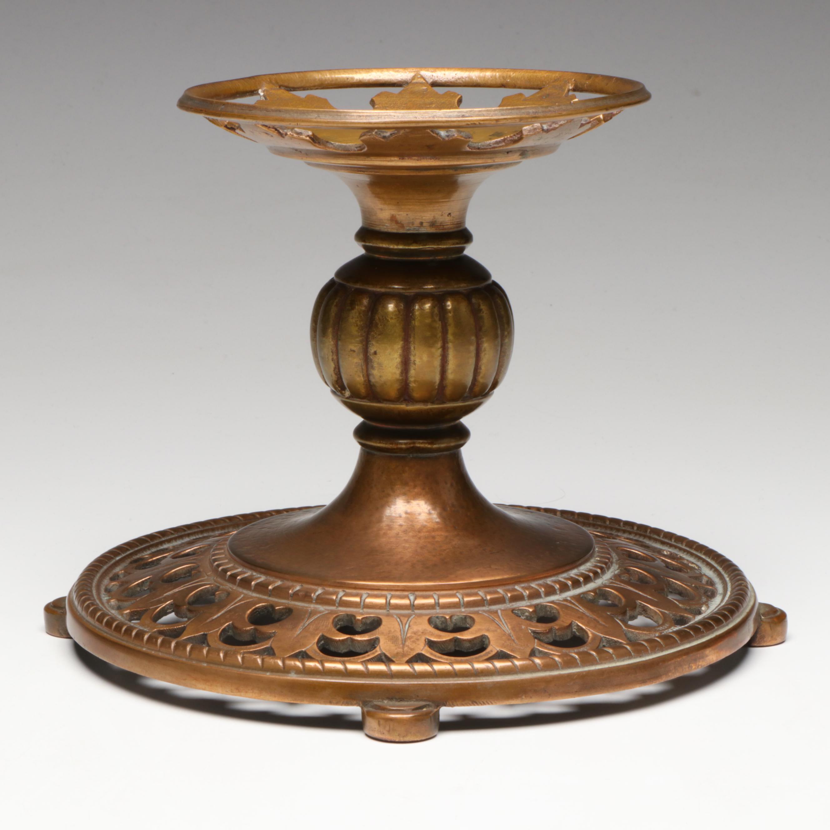 Louis Comfort Tiffany Favrile Art Glass Bowl on Oscar Bach Patinated Brass Base