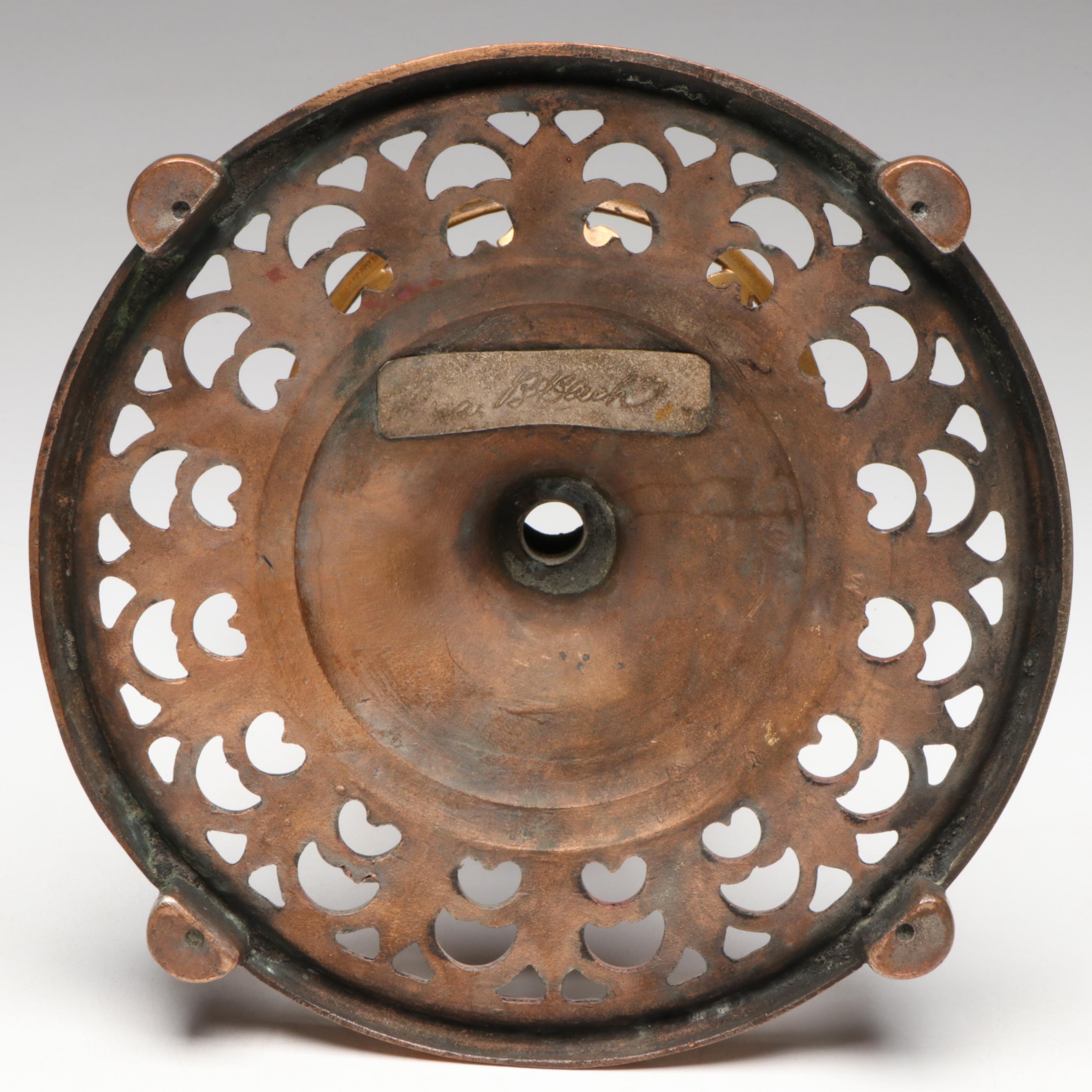 Louis Comfort Tiffany Favrile Art Glass Bowl on Oscar Bach Patinated Brass Base