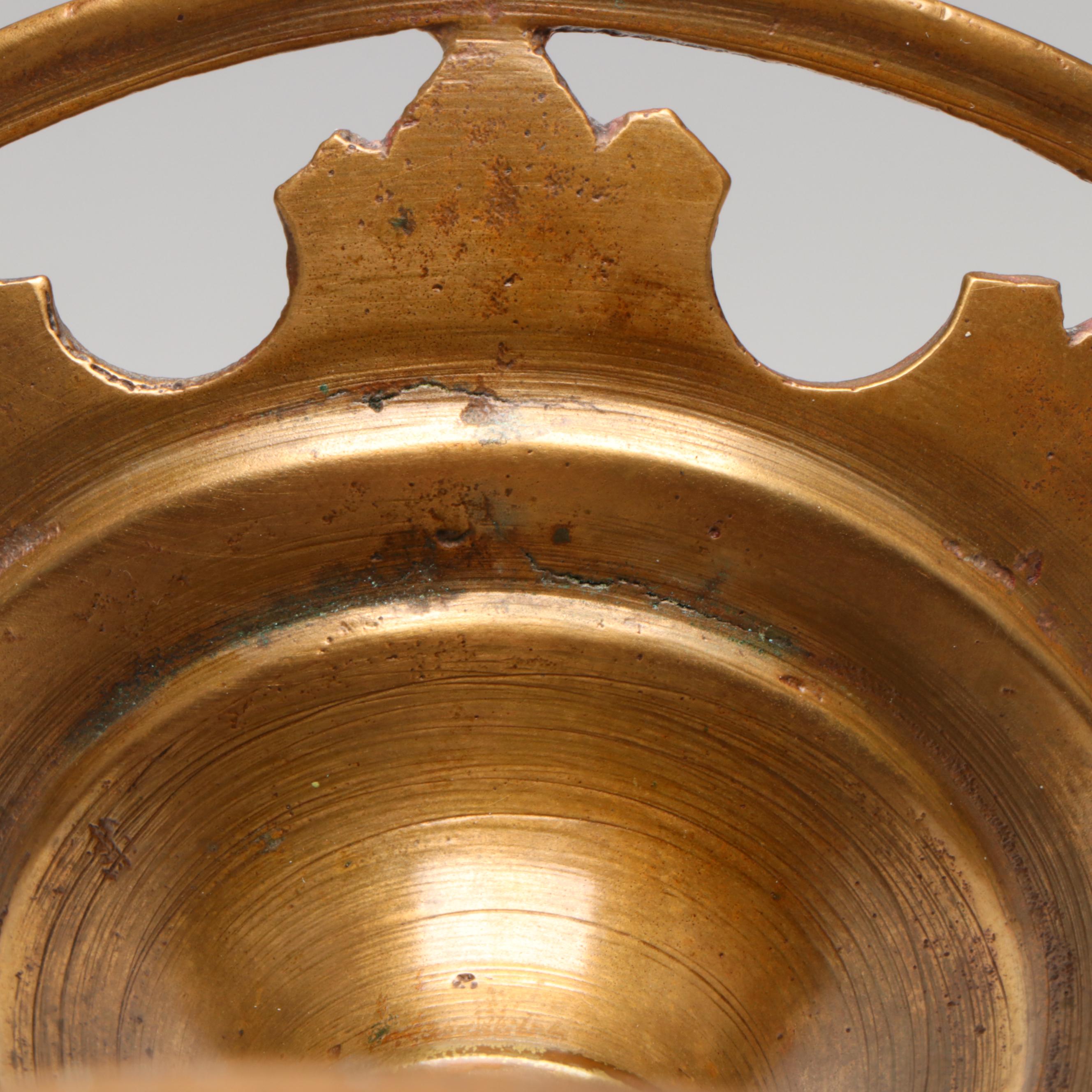 Louis Comfort Tiffany Favrile Art Glass Bowl on Oscar Bach Patinated Brass Base