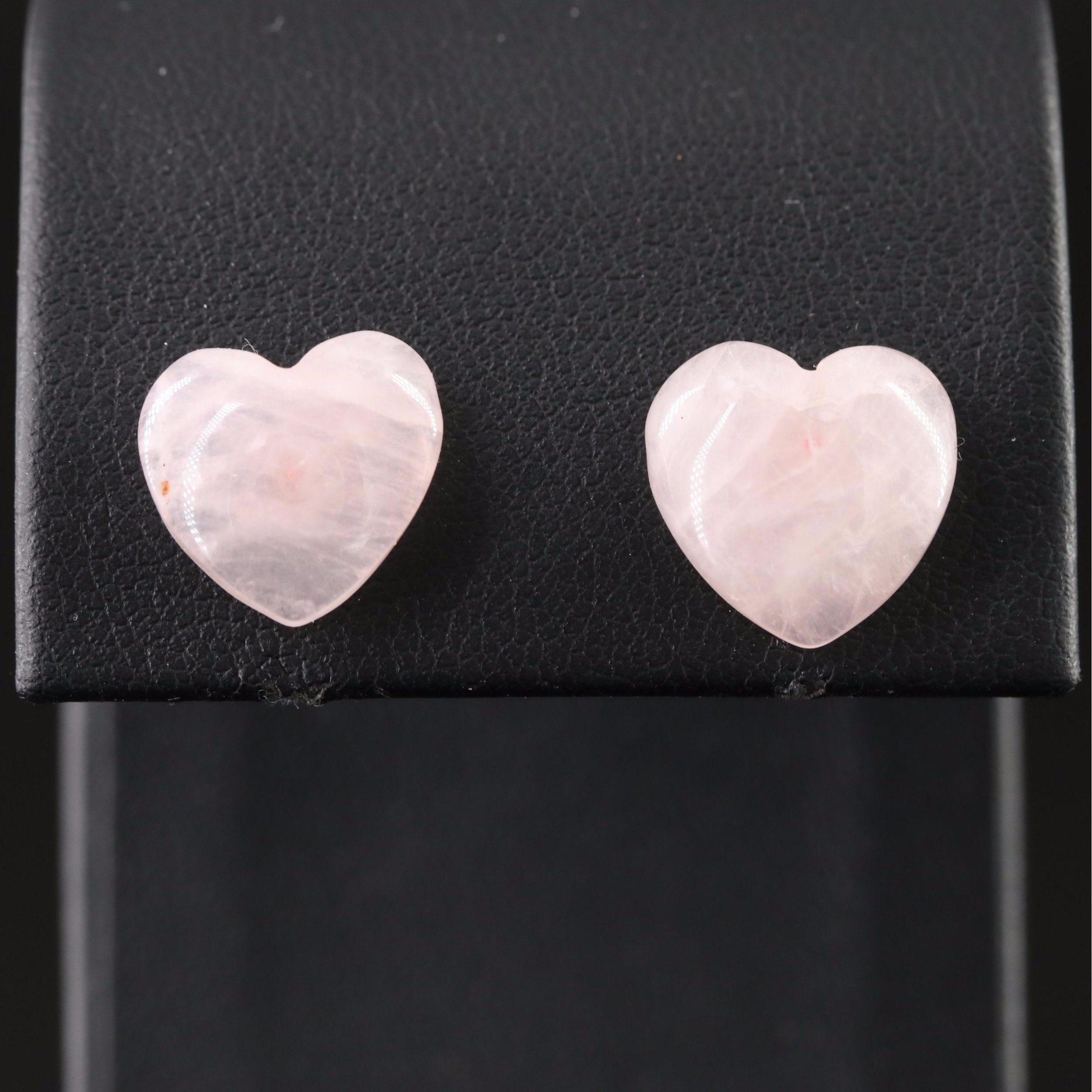 14K Rose Quartz Heart Stud Earrings