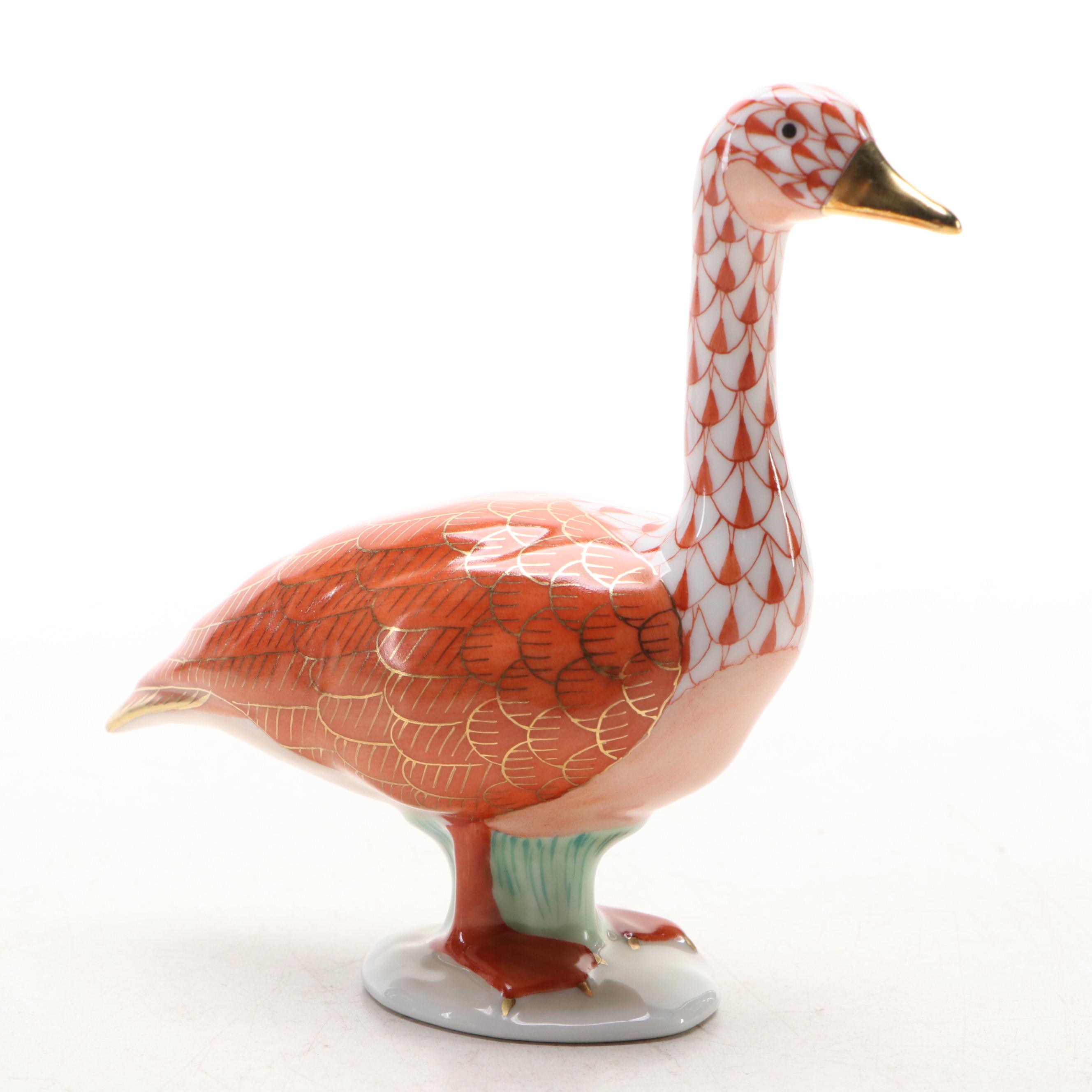 Herend Rust Fishnet with Gold "Canada Goose" Porcelain Figure