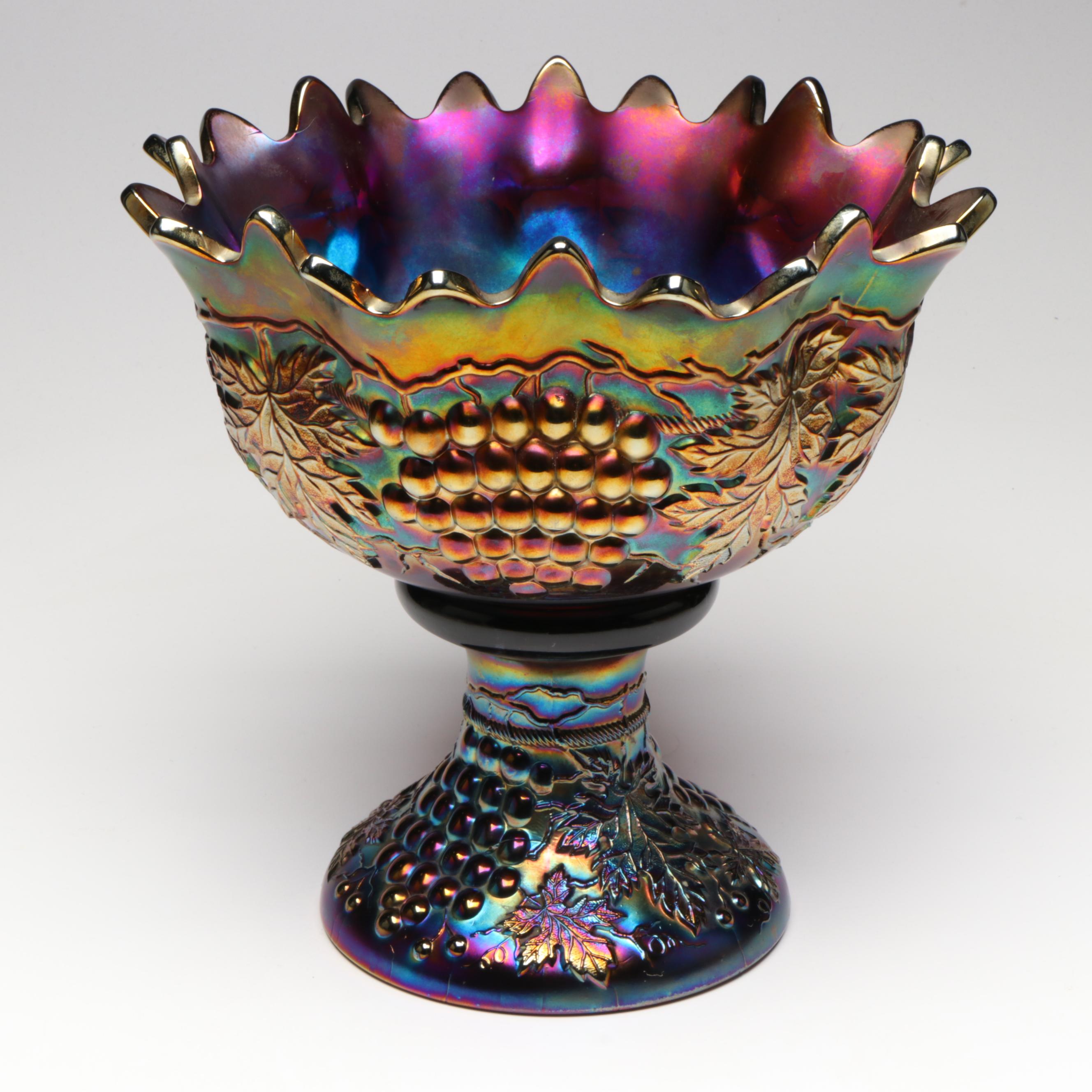 Northwood "Grape and Cable" Amethyst Carnival Glass Punch Bowl with Stand