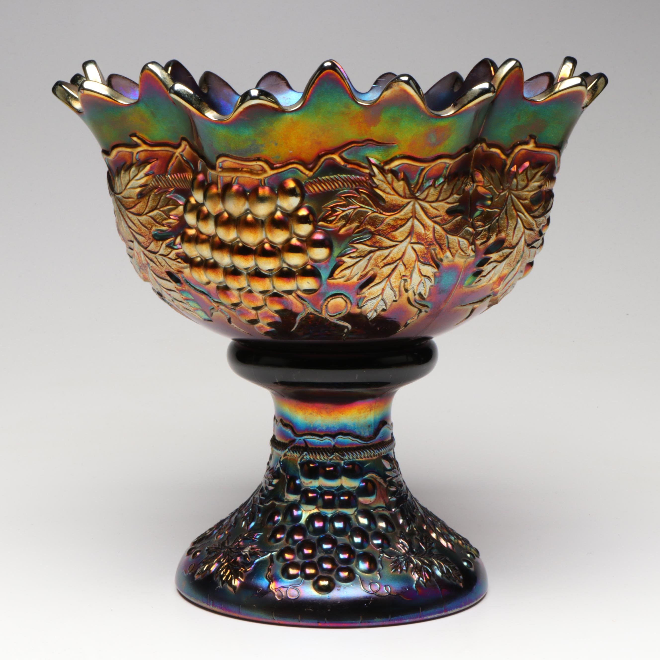 Northwood "Grape and Cable" Amethyst Carnival Glass Punch Bowl with Stand