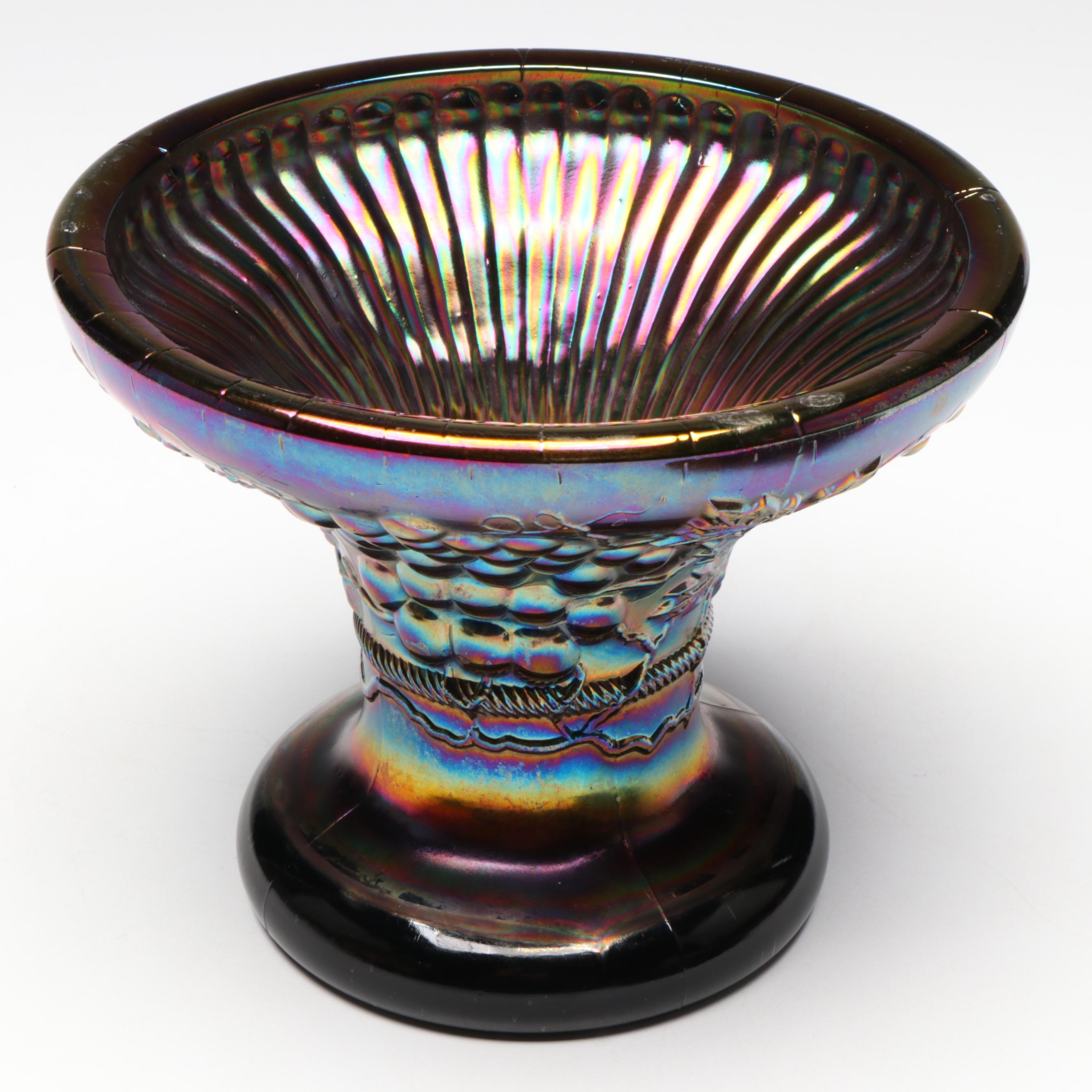 Northwood "Grape and Cable" Amethyst Carnival Glass Punch Bowl with Stand