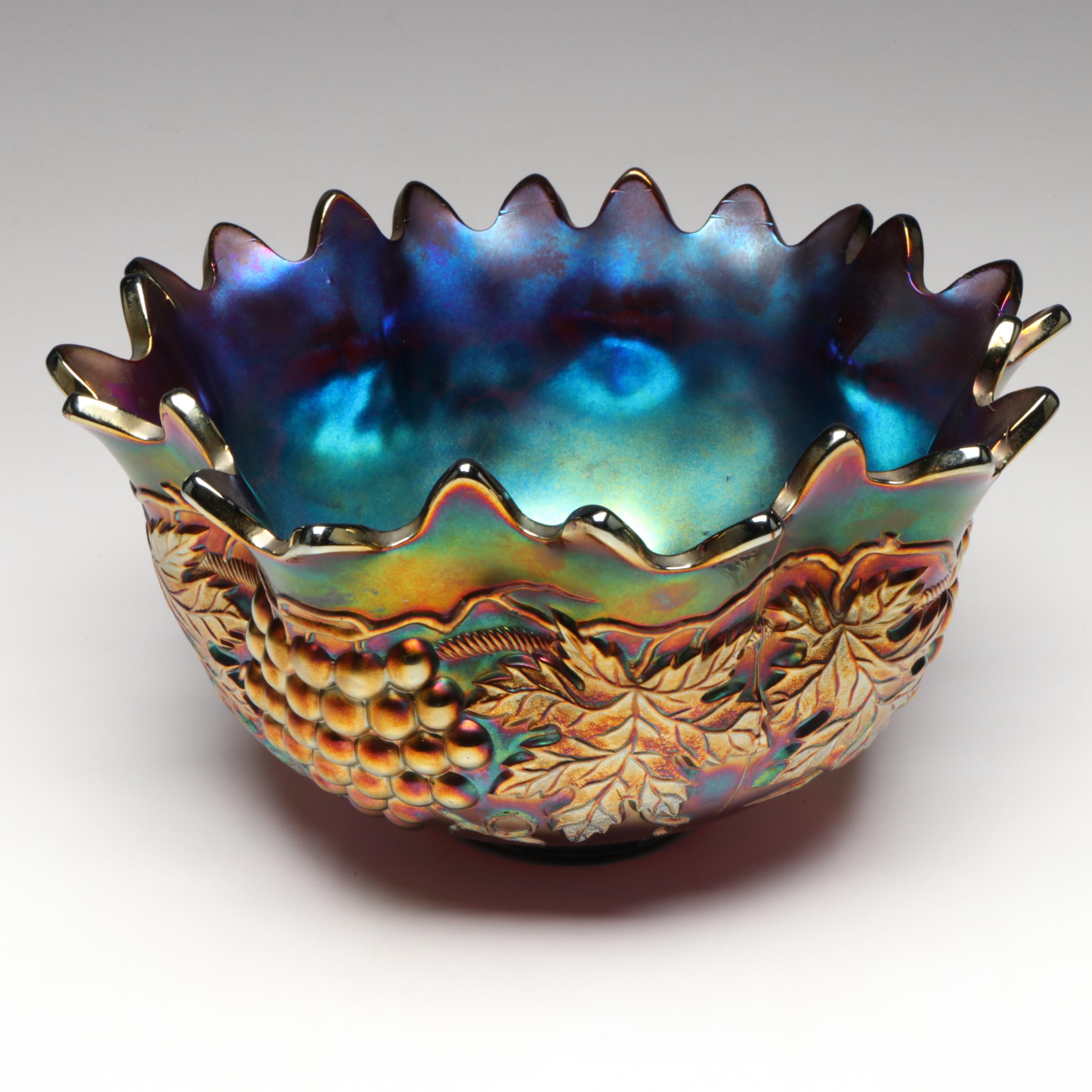 Northwood "Grape and Cable" Amethyst Carnival Glass Punch Bowl with Stand