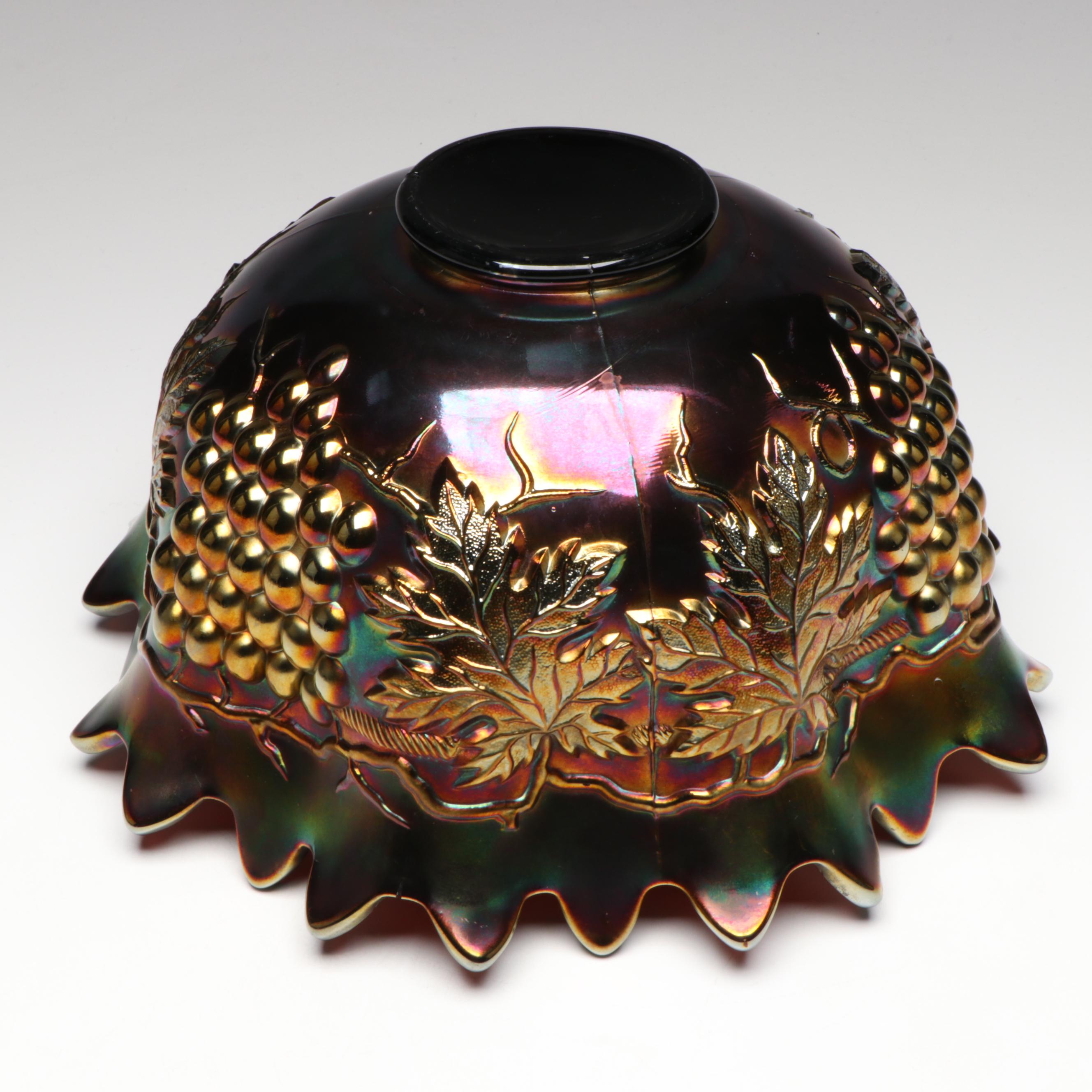 Northwood "Grape and Cable" Amethyst Carnival Glass Punch Bowl with Stand