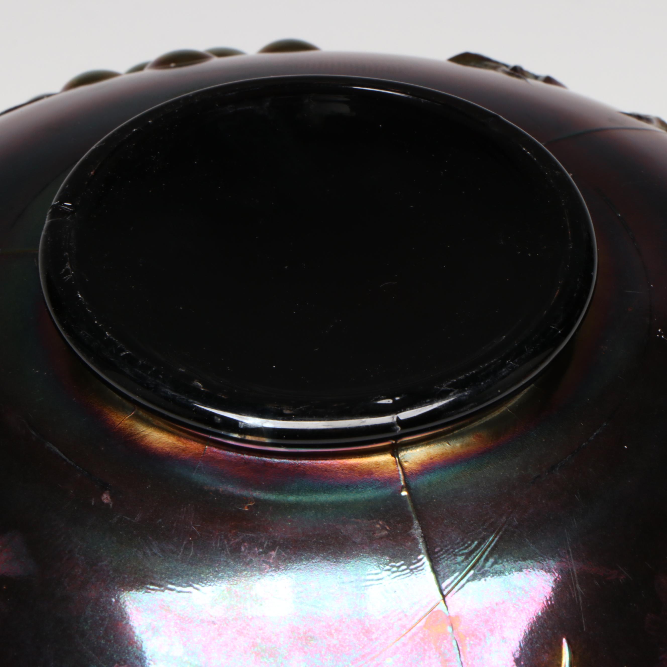 Northwood "Grape and Cable" Amethyst Carnival Glass Punch Bowl with Stand