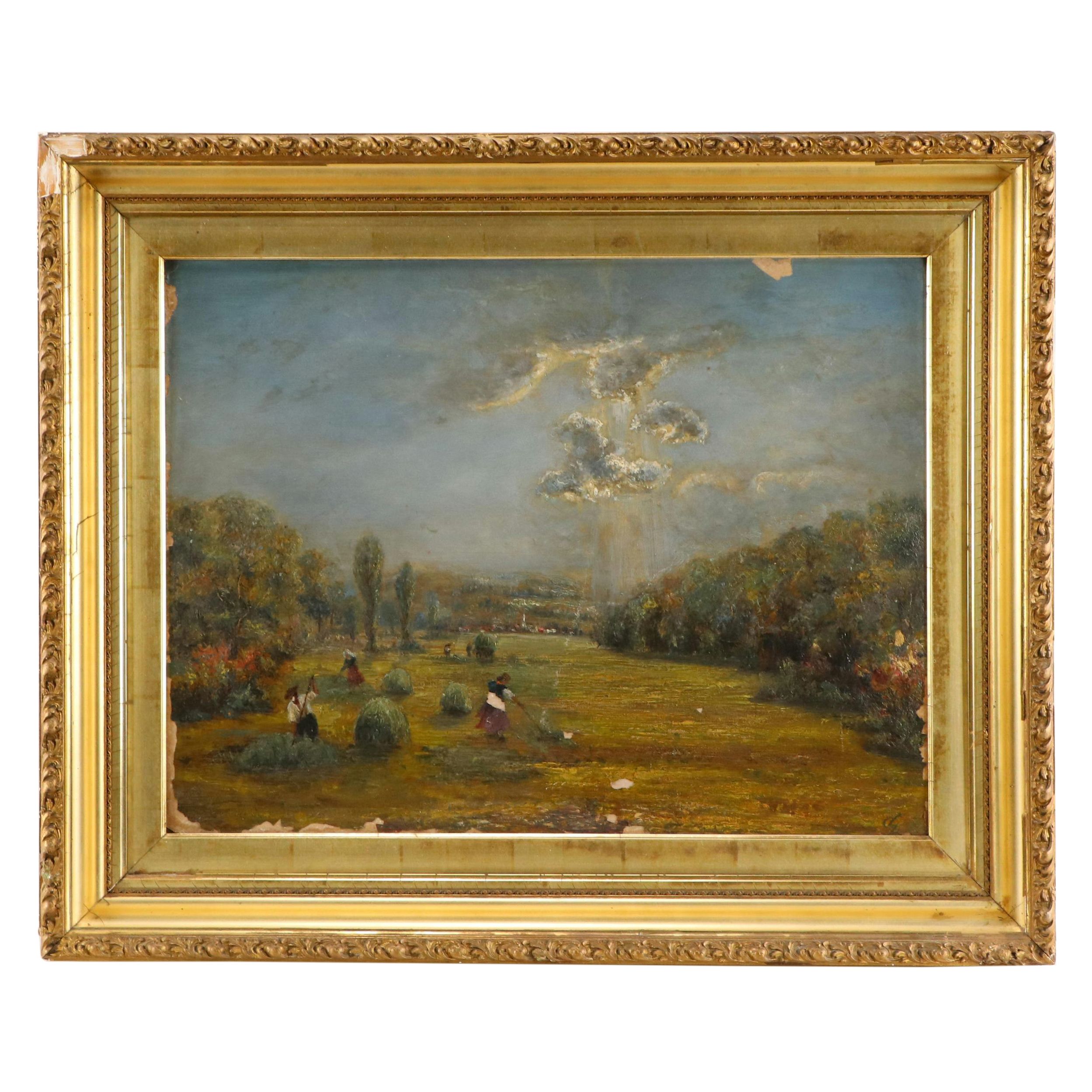 Pastoral Landscape Oil Painting, 19th Century
