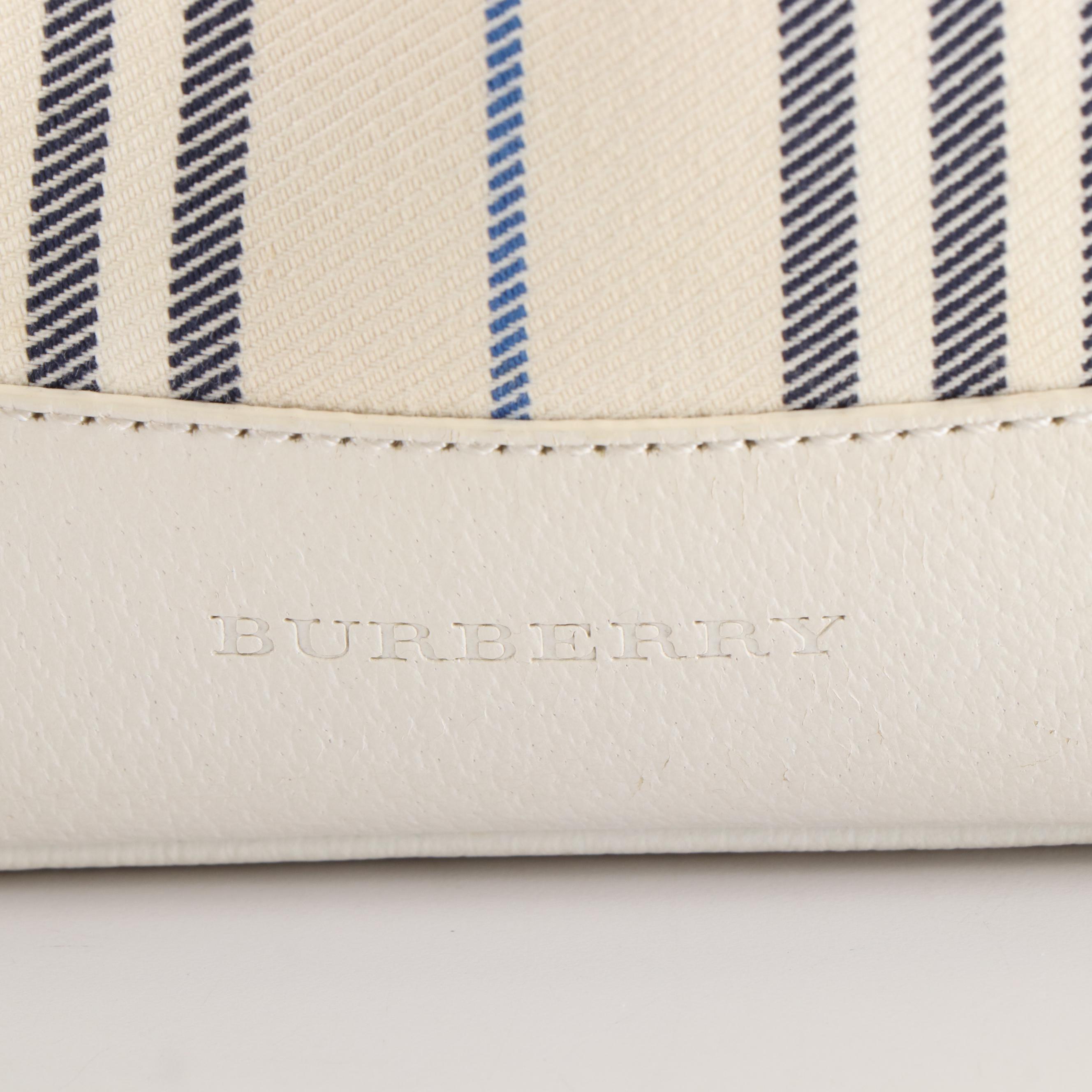 Burberry Drawstring Bucket Bag in White Canvas and Leather