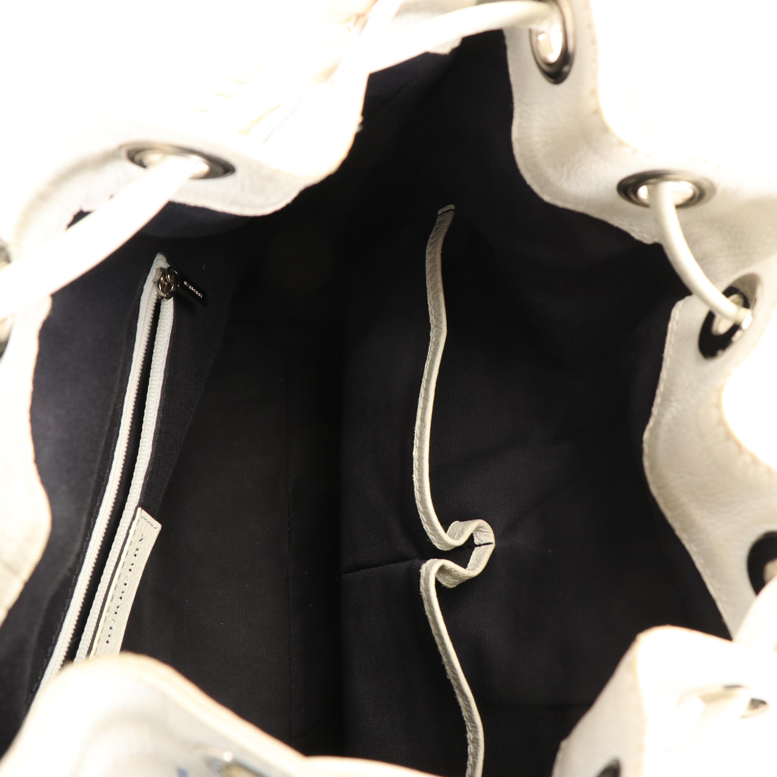 Burberry Drawstring Bucket Bag in White Canvas and Leather