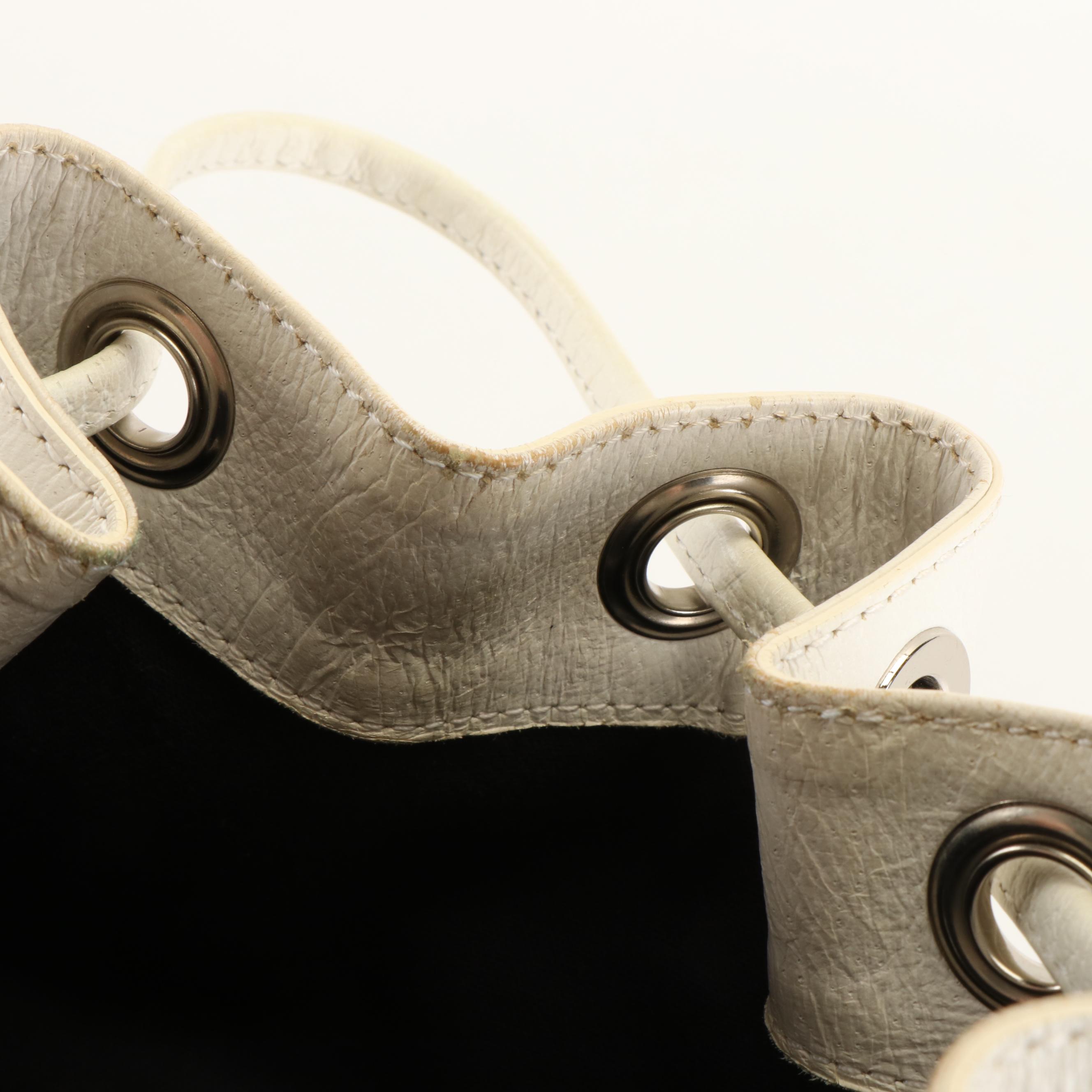 Burberry Drawstring Bucket Bag in White Canvas and Leather