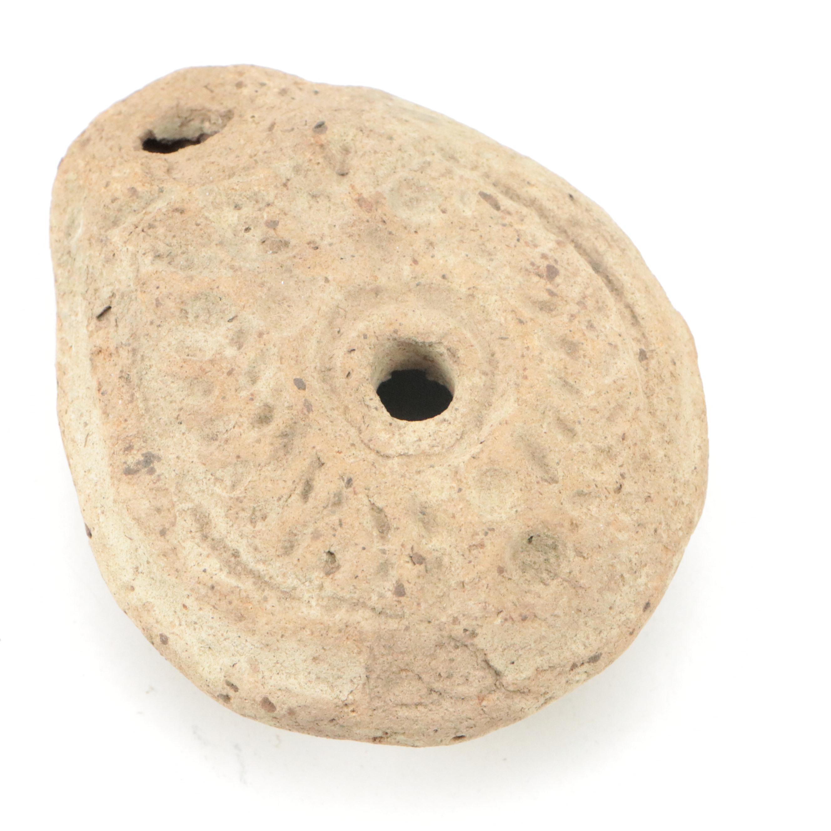 Mississippian Culture Clay Four  Handled Vessel with Roman Earthenware Oil Lamp