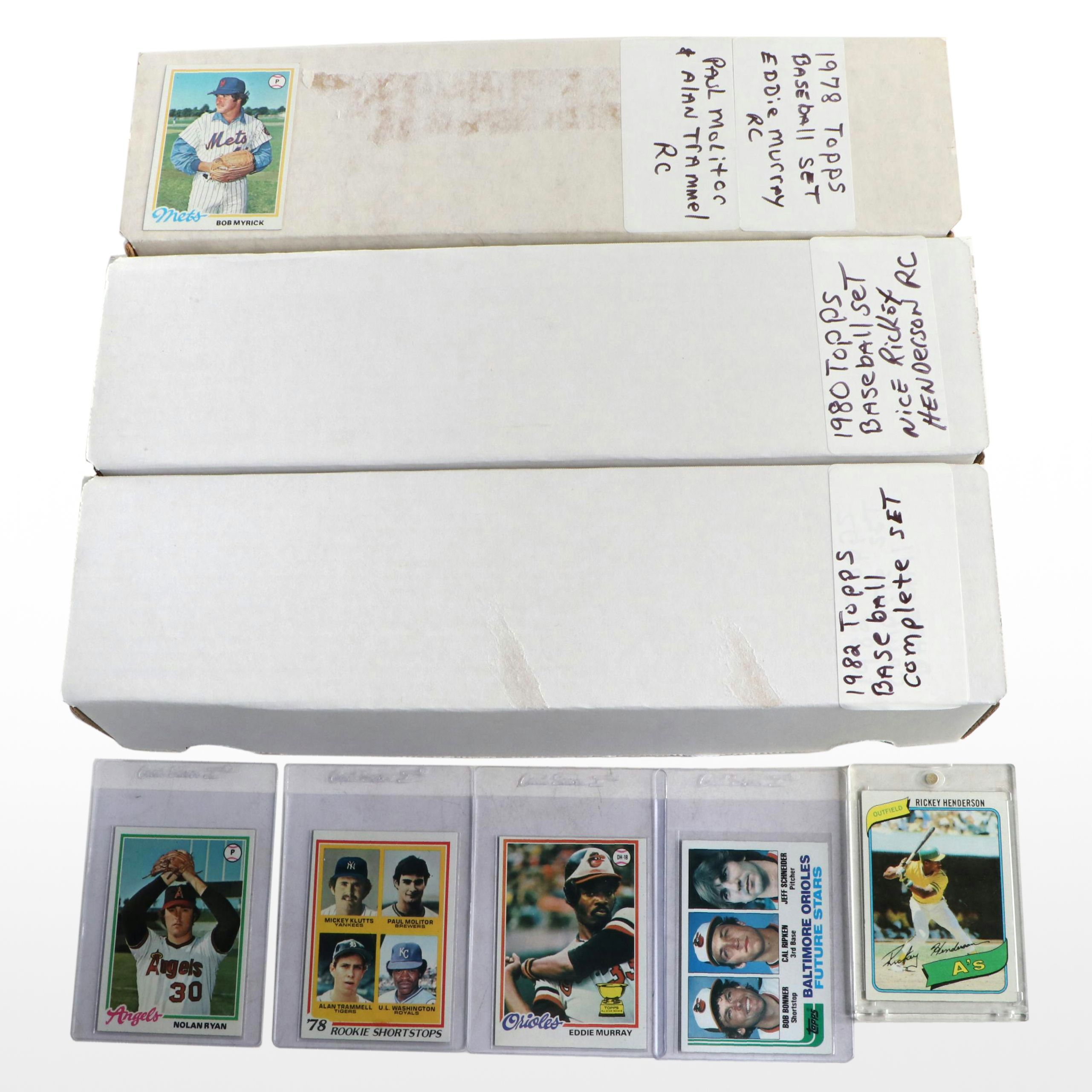 1978, 1980, and 1982 Topps Baseball Cards Sets Featuring Rickey Henderson Rookie