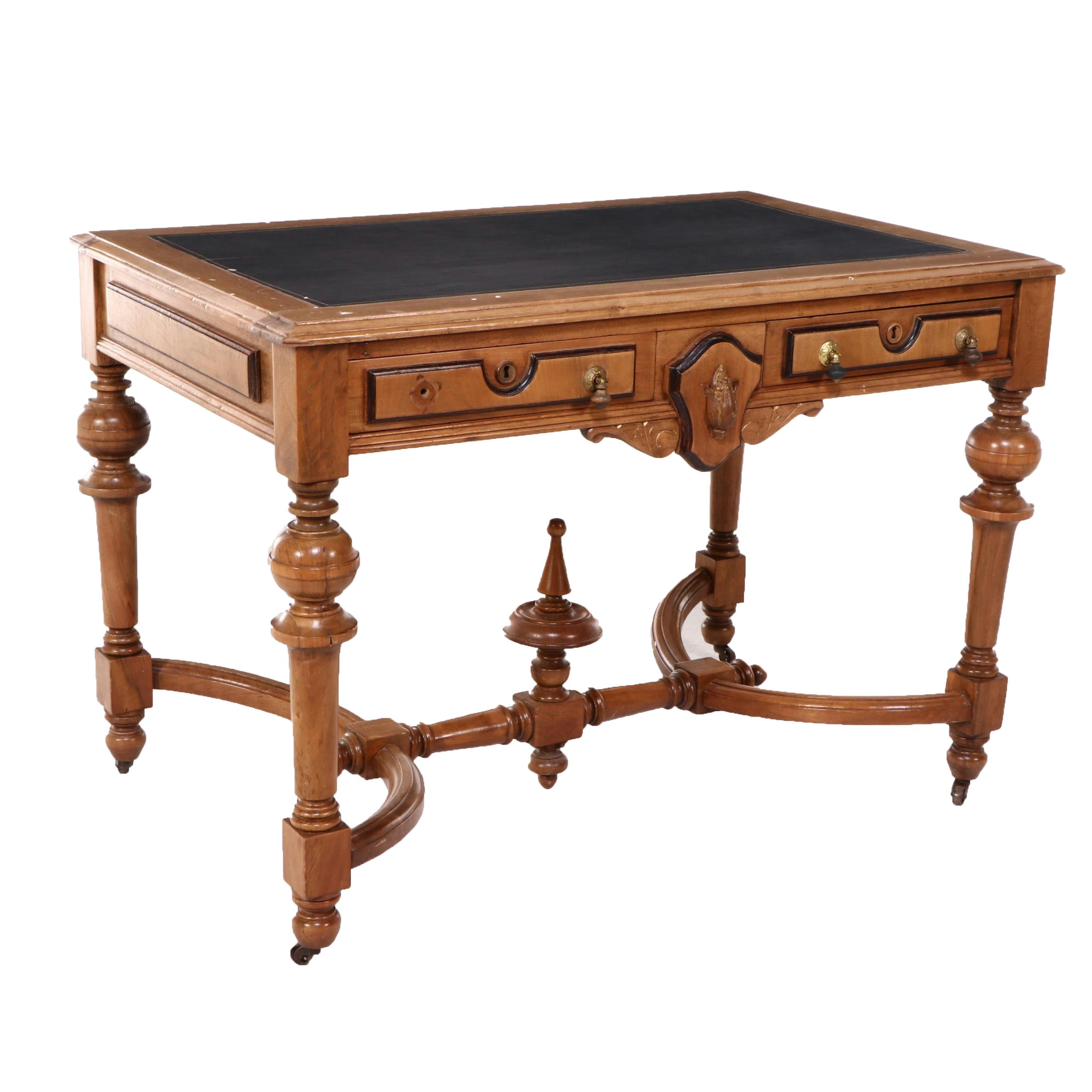 Renaissance Revival Walnut, Ebonized, and Gilt-Incised Writing Table, Circa 1870