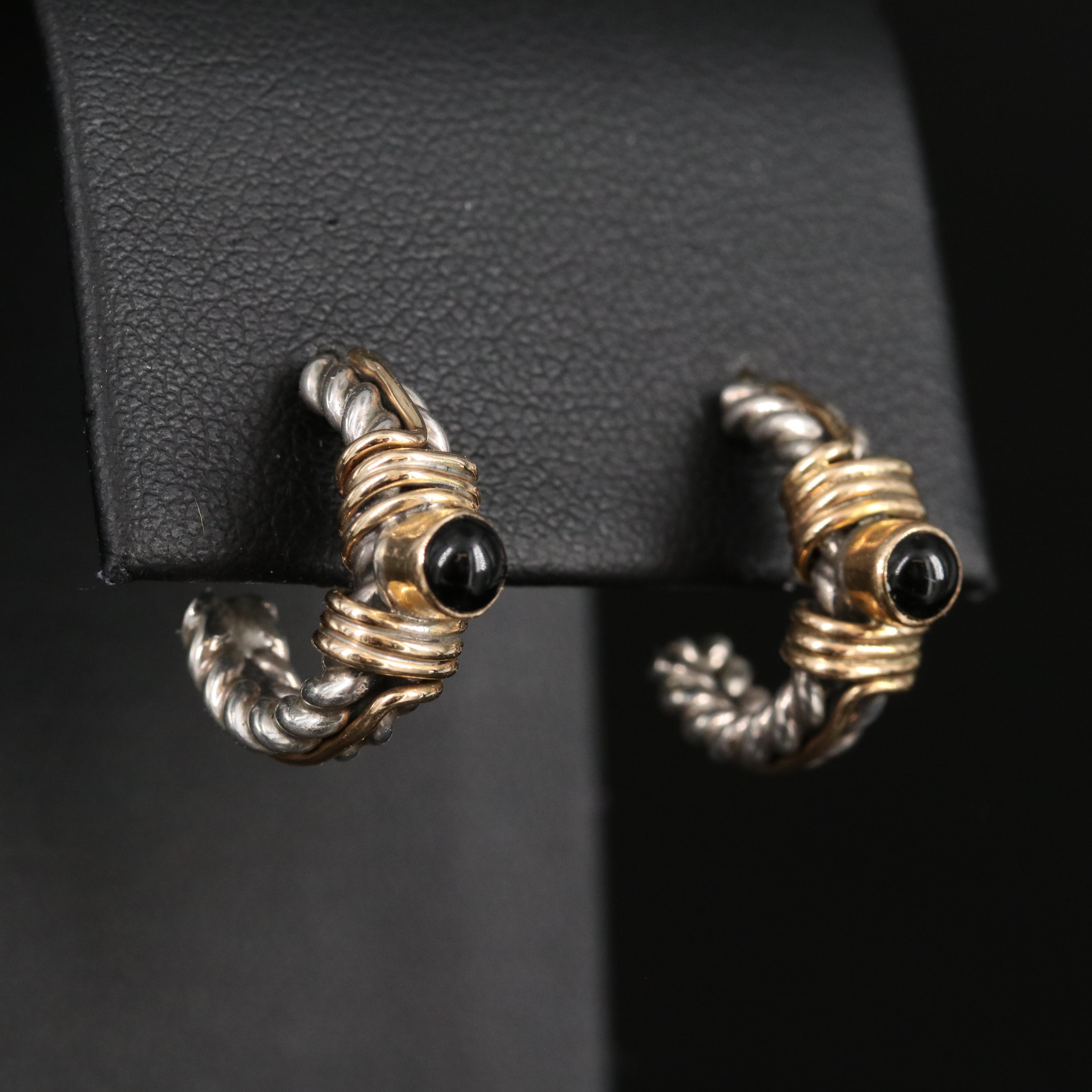 Sterling Black Onyx Hoop Earrings with 14K Accents