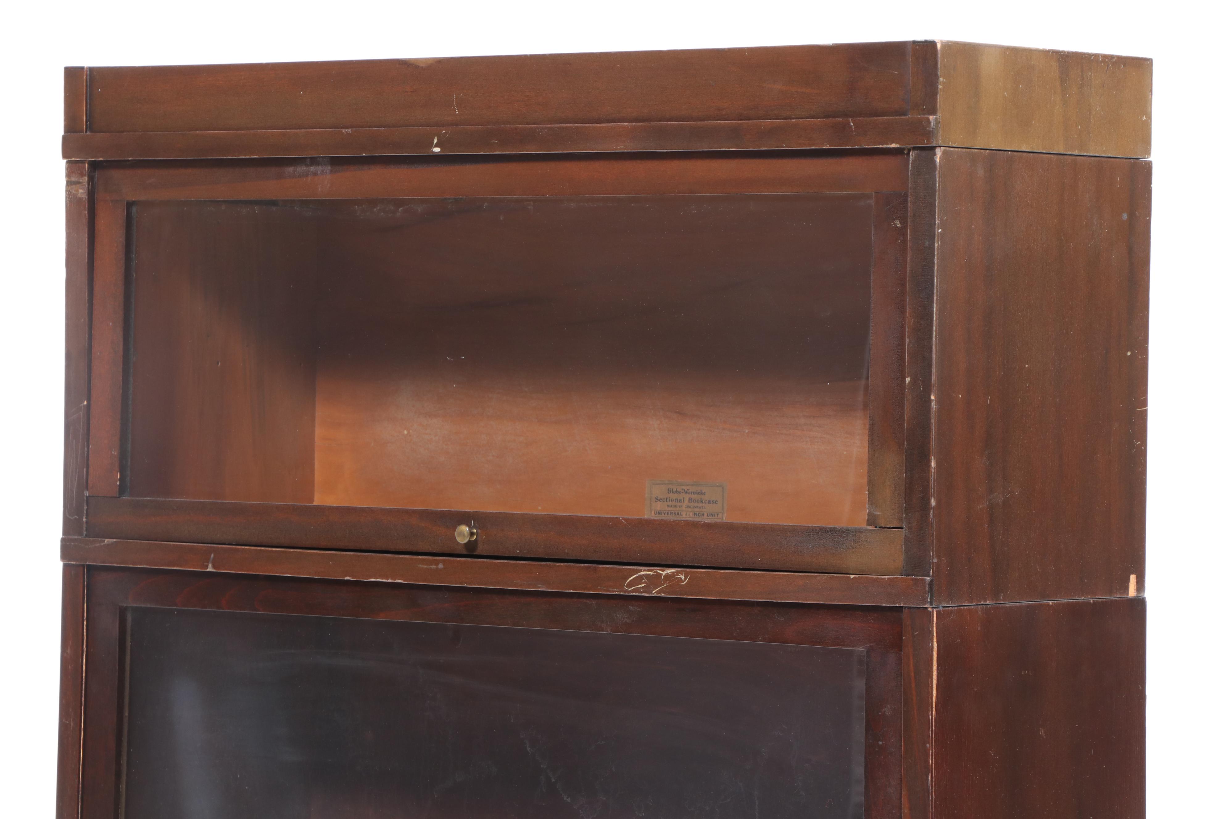 The Globe-Wernicke Co. Mahogany-Stained Three-Stack Barrister's Bookcase