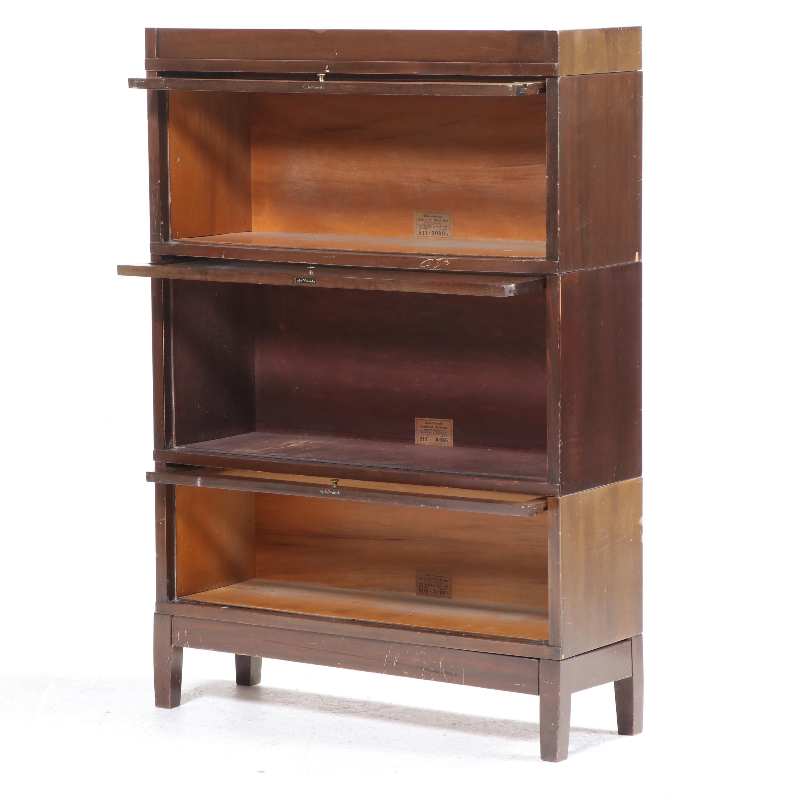 The Globe-Wernicke Co. Mahogany-Stained Three-Stack Barrister's Bookcase