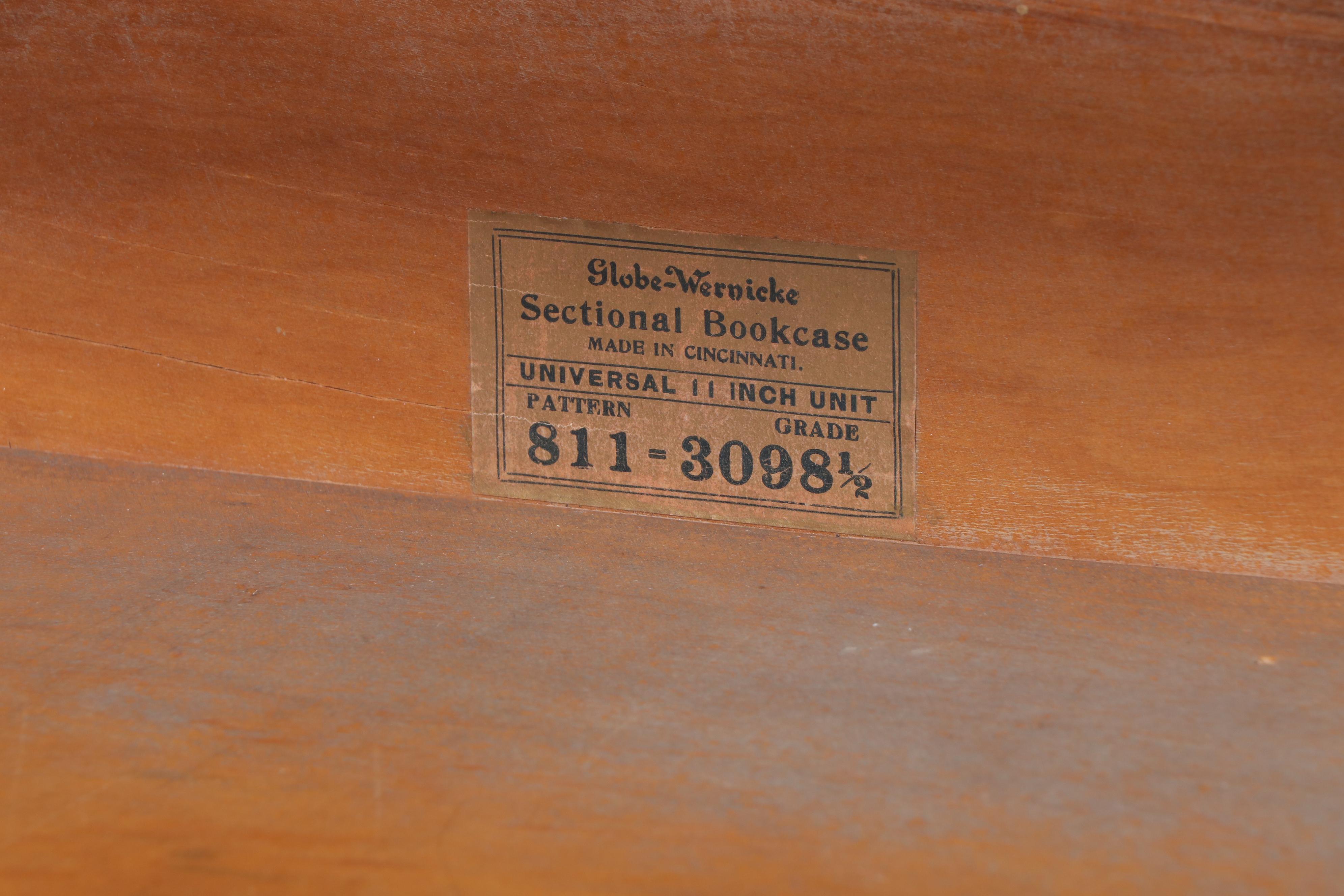 The Globe-Wernicke Co. Mahogany-Stained Three-Stack Barrister's Bookcase