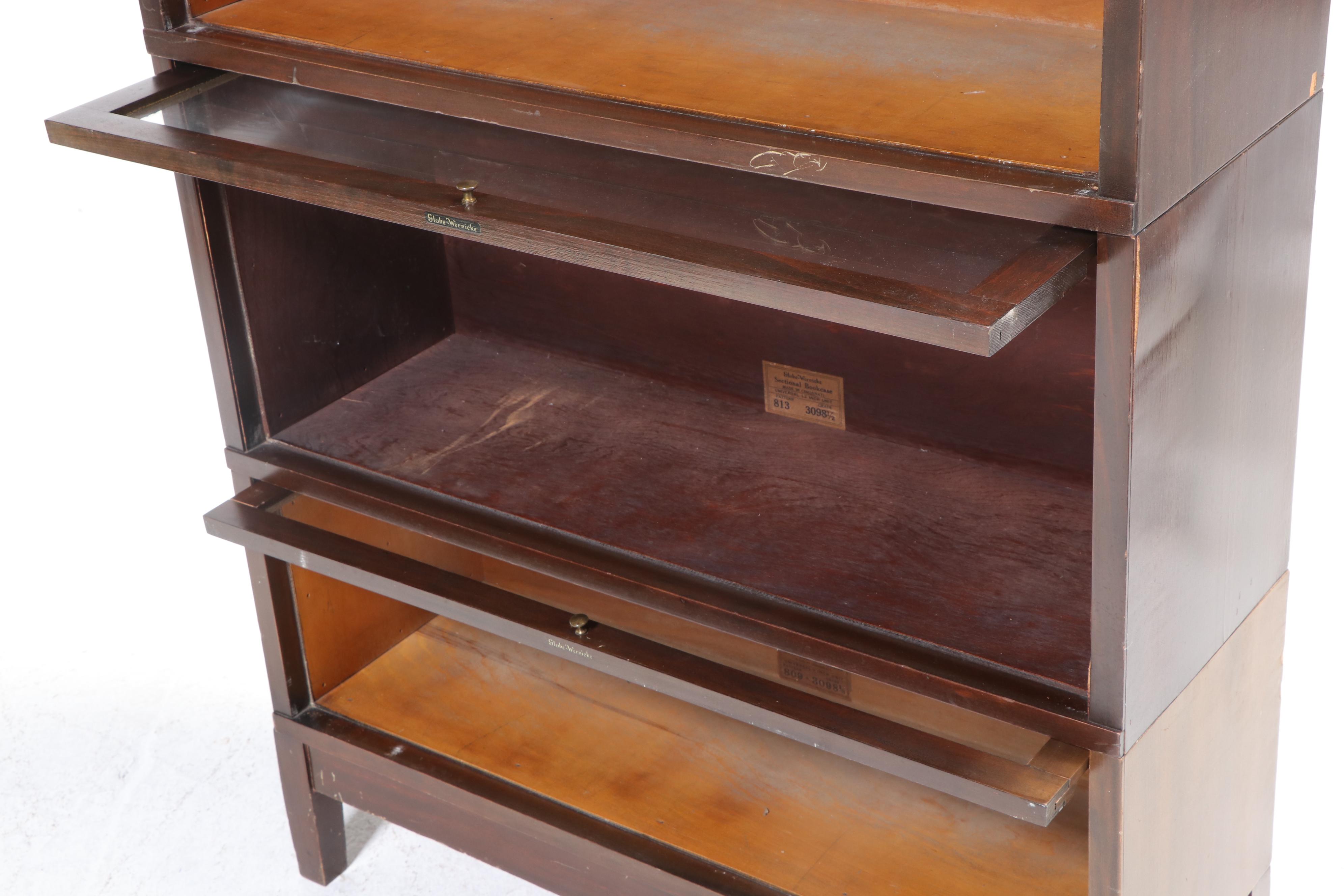 The Globe-Wernicke Co. Mahogany-Stained Three-Stack Barrister's Bookcase