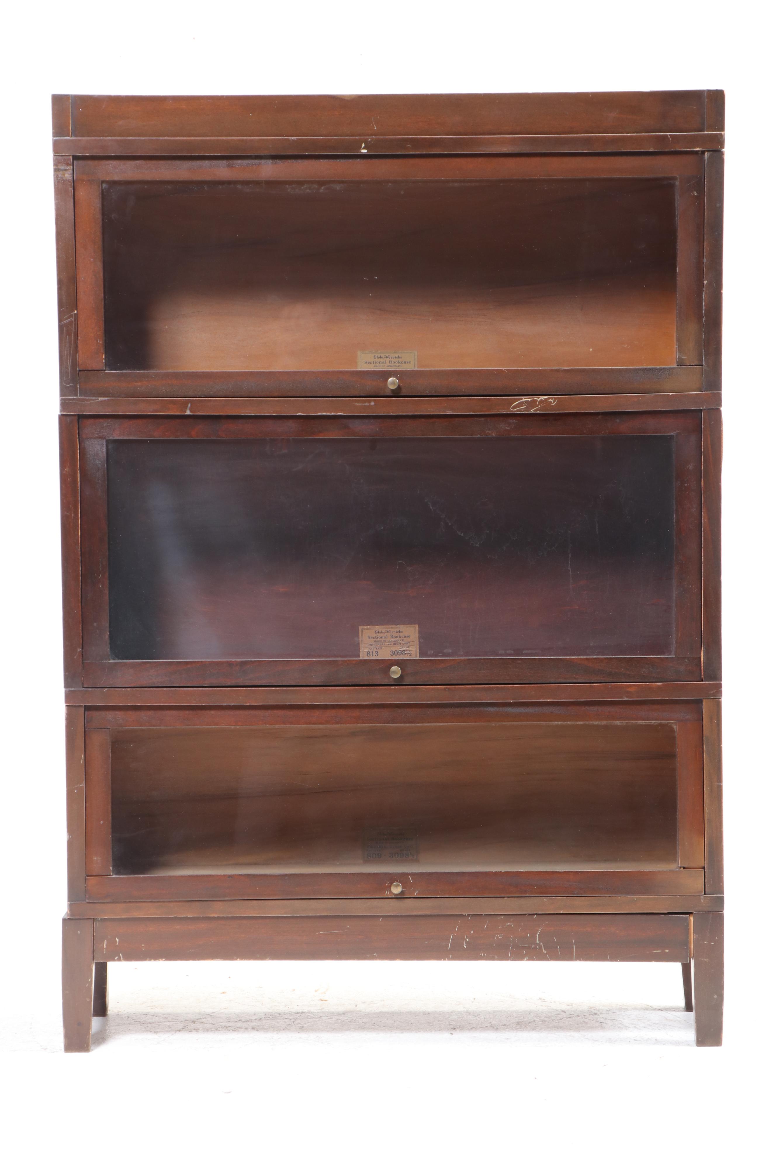 The Globe-Wernicke Co. Mahogany-Stained Three-Stack Barrister's Bookcase
