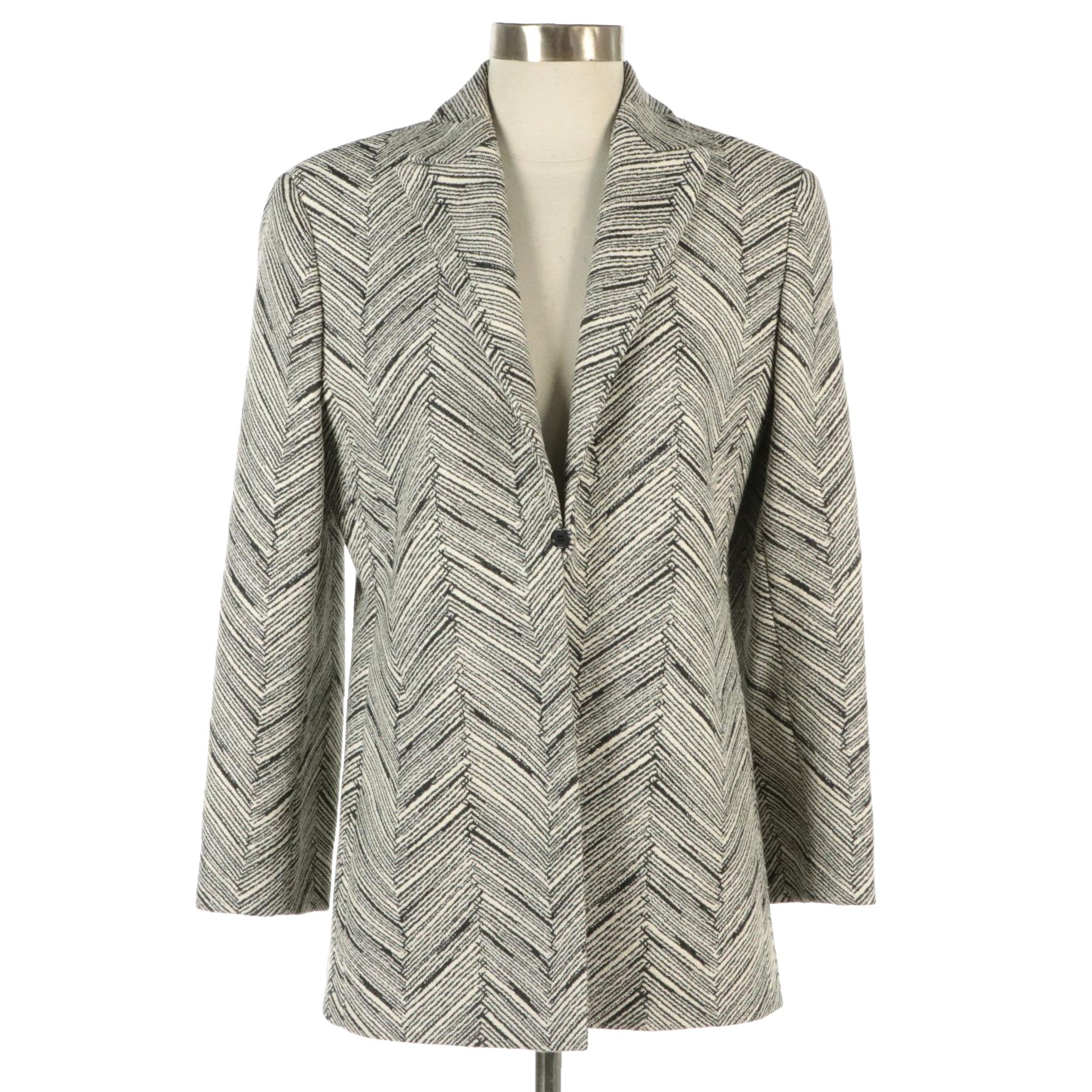 Valentino Miss V Black & White Chevron Striped Wool/Silk Single-Button Blazer