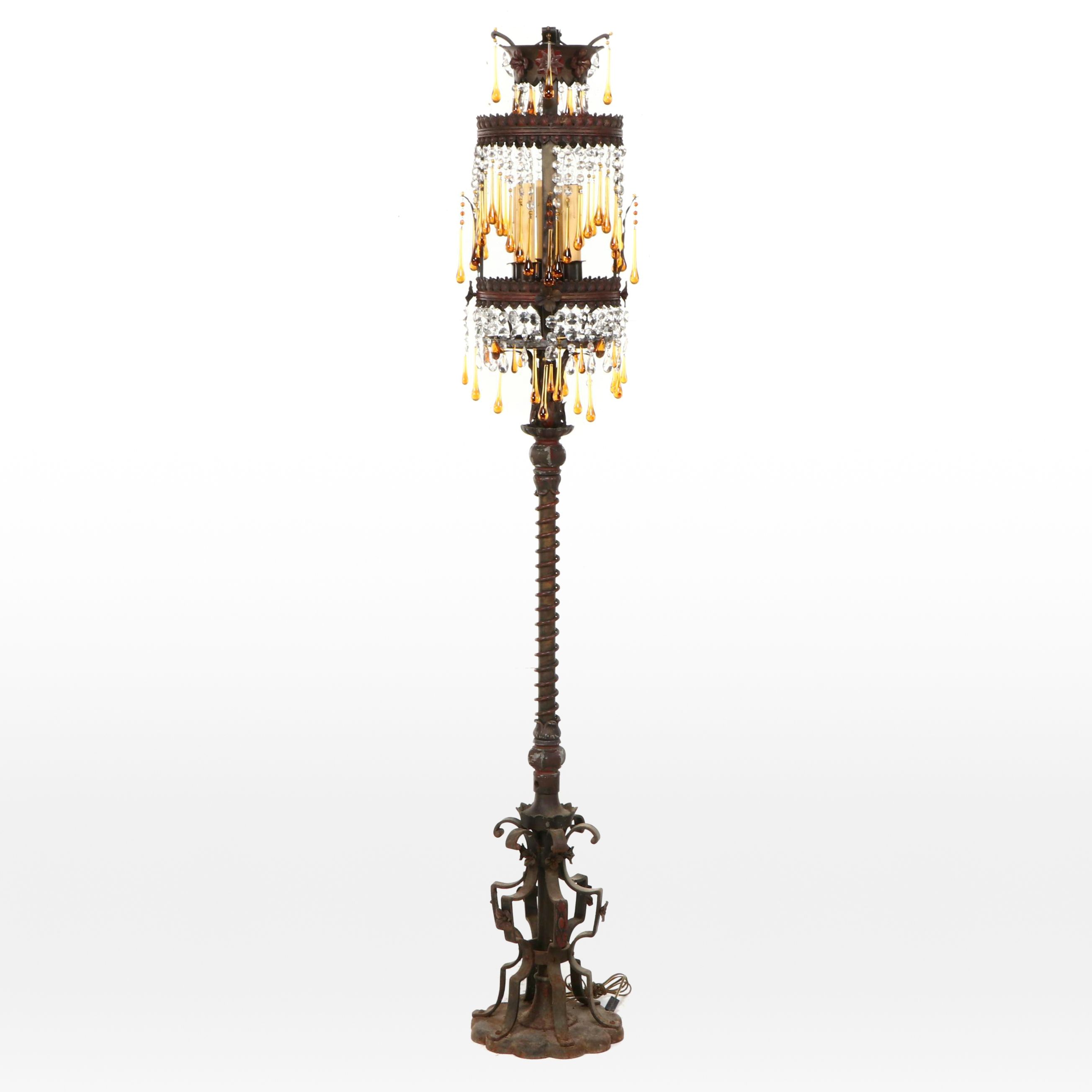 Victorian Gothic Polychrome Metal Floor Lamp with Ombré Drop Beads, Adapted