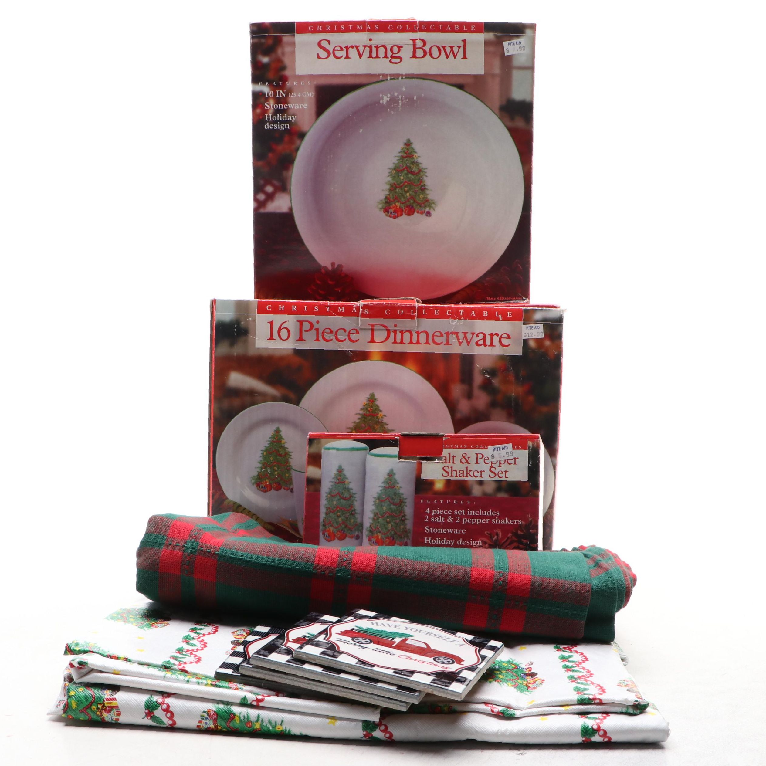 Rite Aid "Christmas Collectibles" Shakers, Dinnerware and Serveware with Clothes