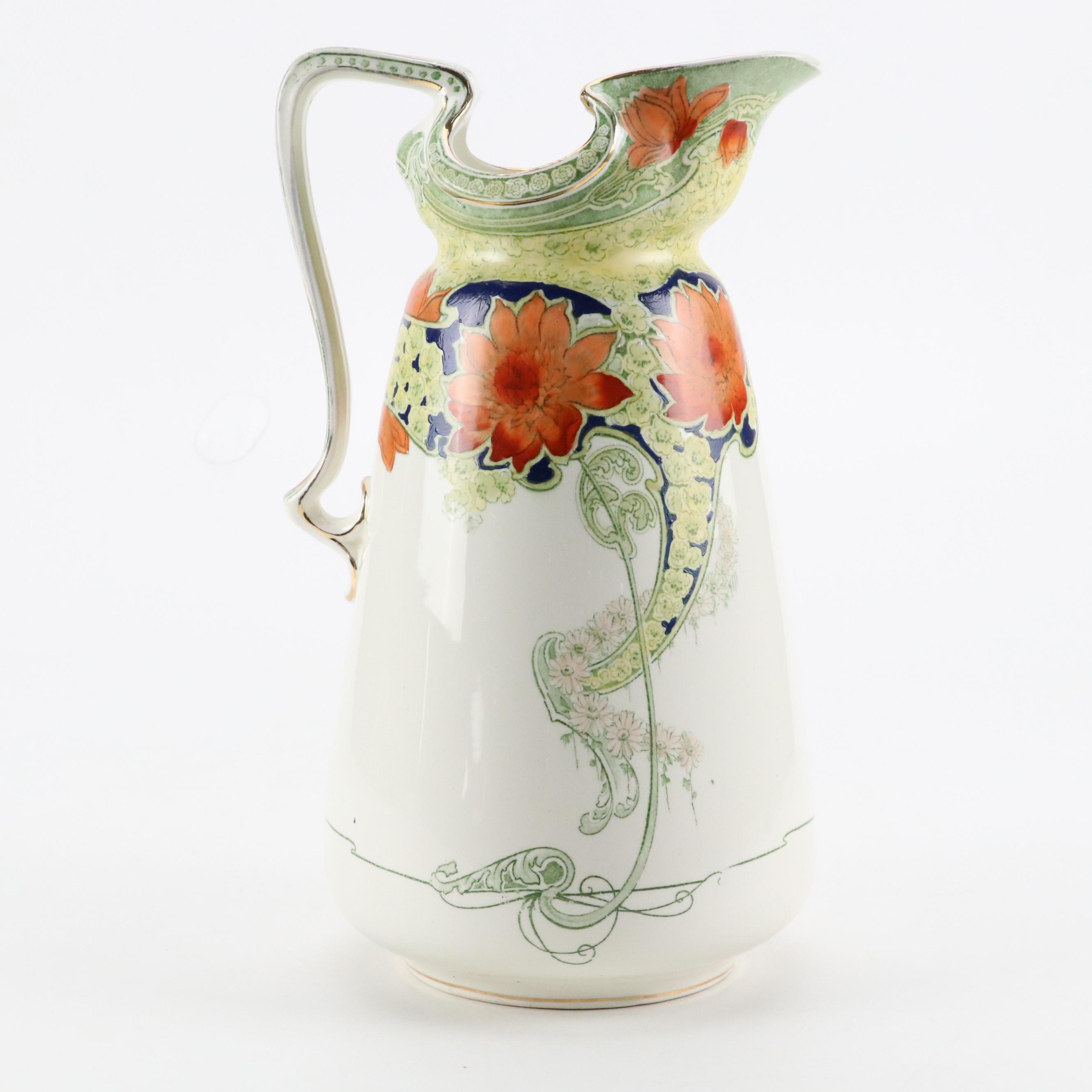 Colonial Pottery English Ceramic "Peerless" Art Nouveau Style Pitcher