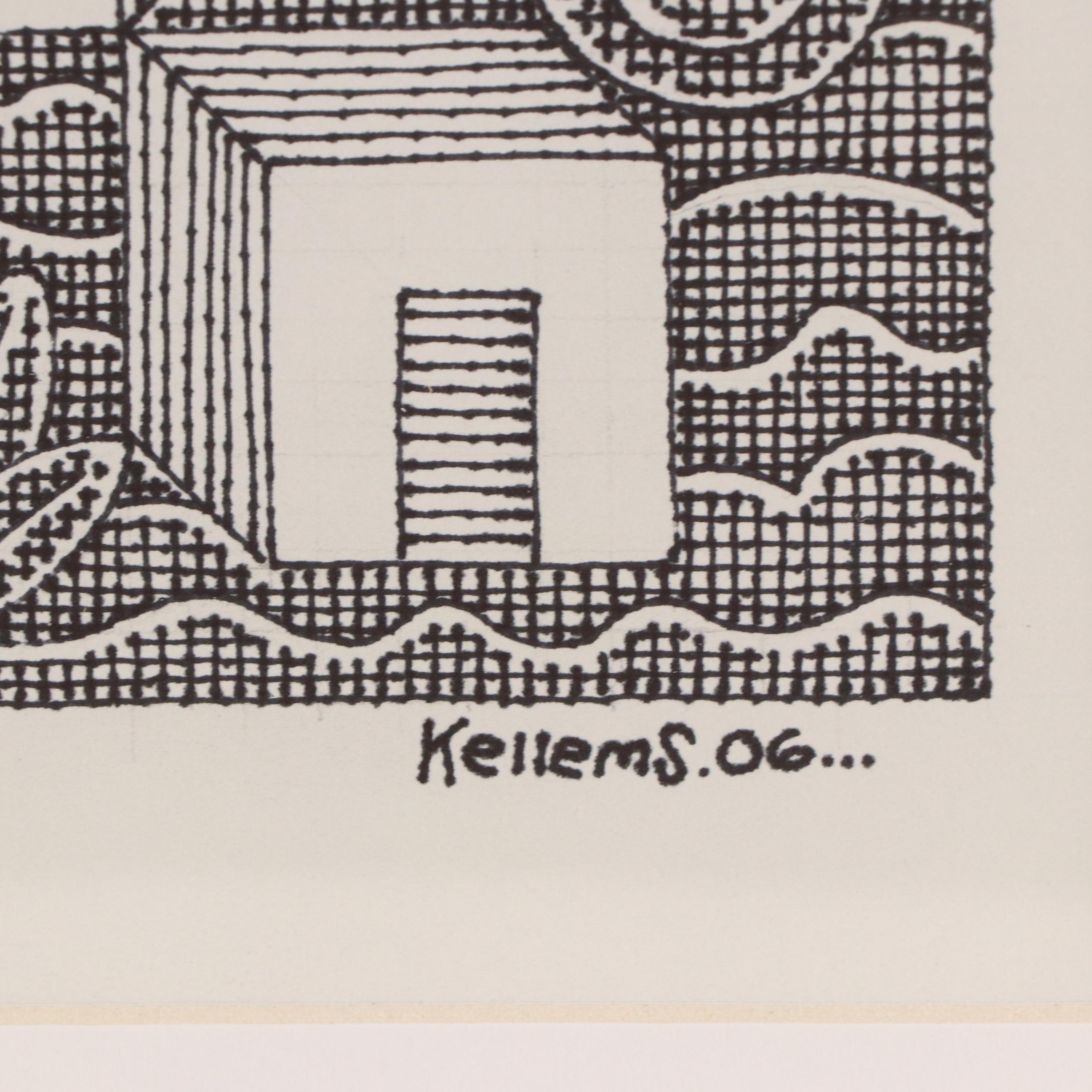 Jerry Quinton Kellems Architectural Surrealist Ink Drawing, 2006