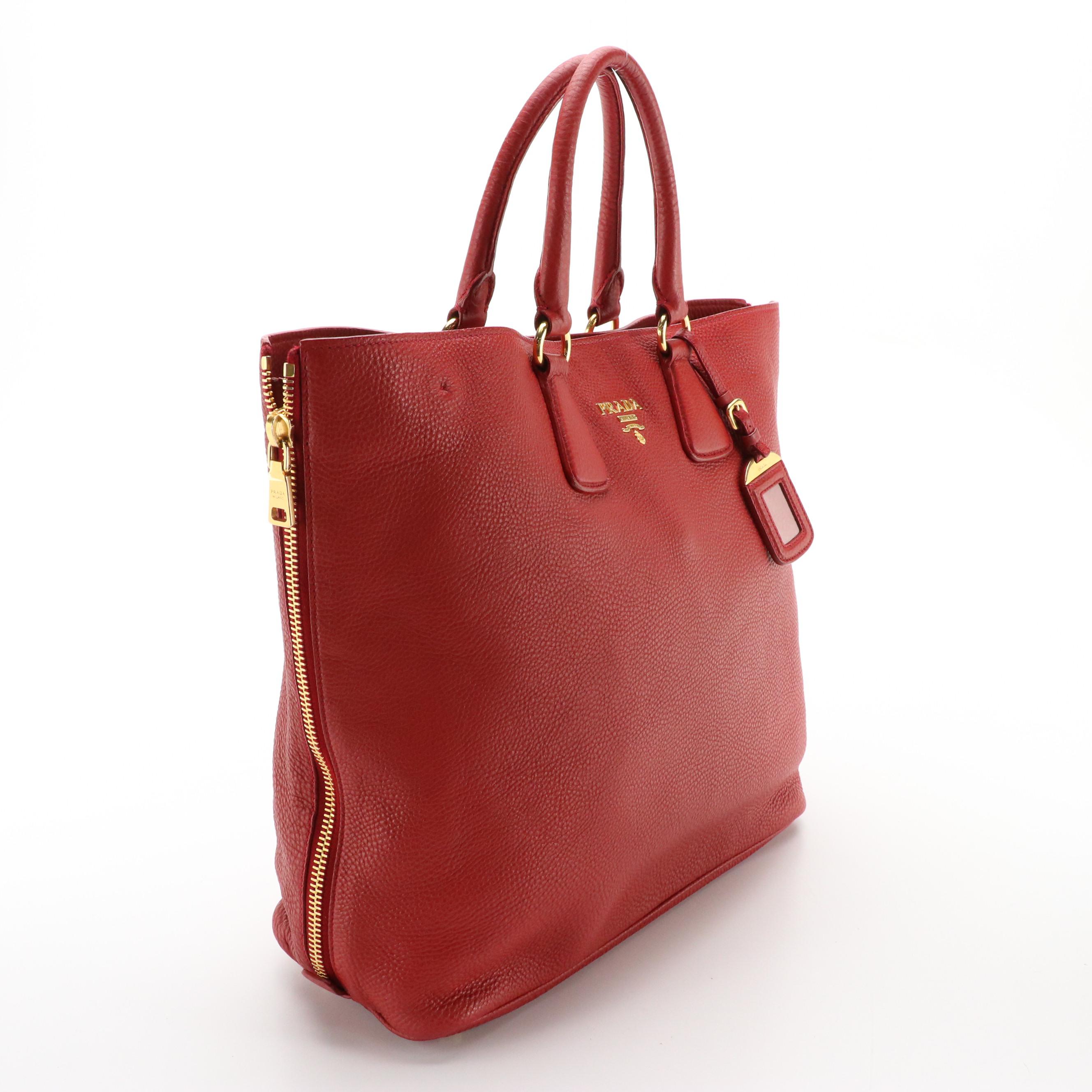 Prada Top Handle Tote in Red Vitello Daino Leather