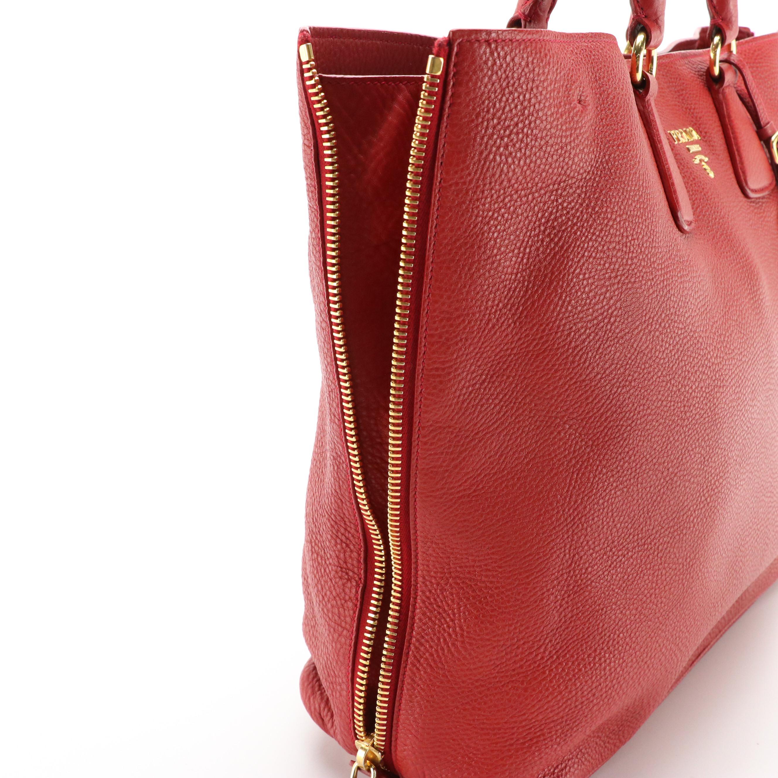 Prada Top Handle Tote in Red Vitello Daino Leather