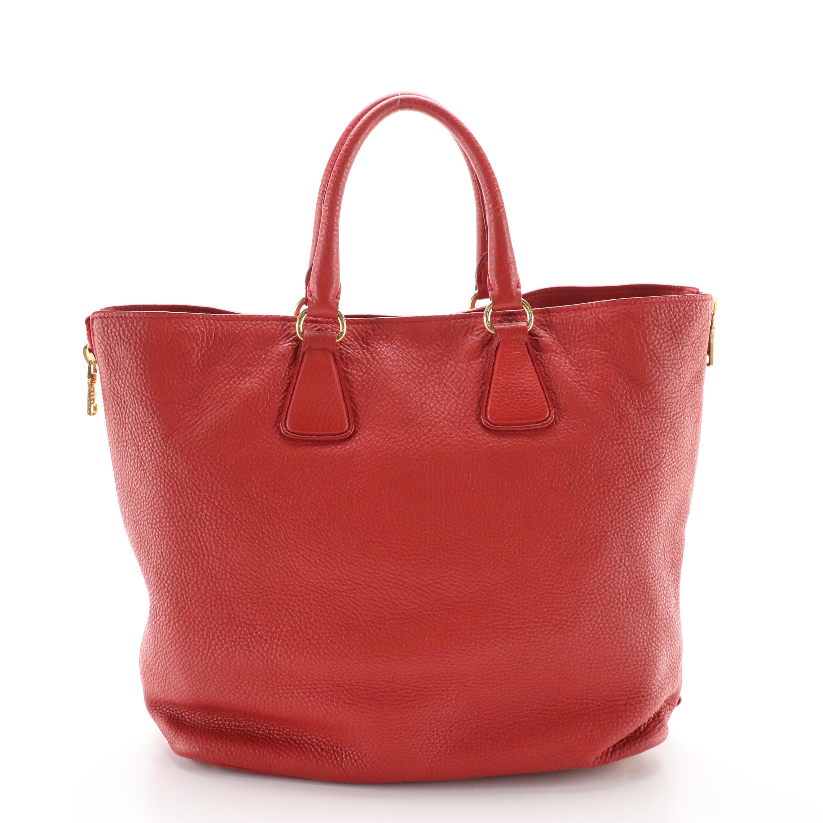 Prada Top Handle Tote in Red Vitello Daino Leather