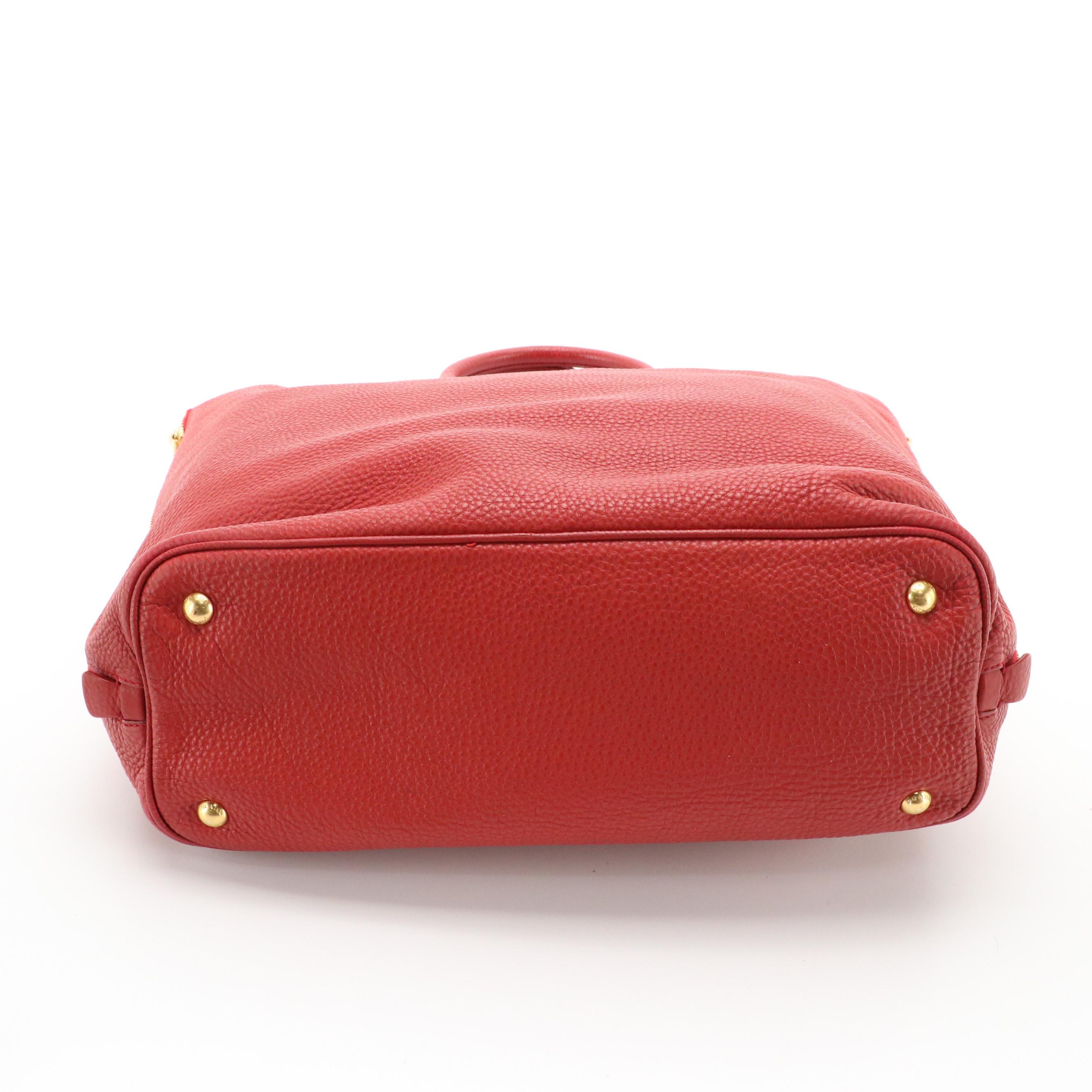 Prada Top Handle Tote in Red Vitello Daino Leather