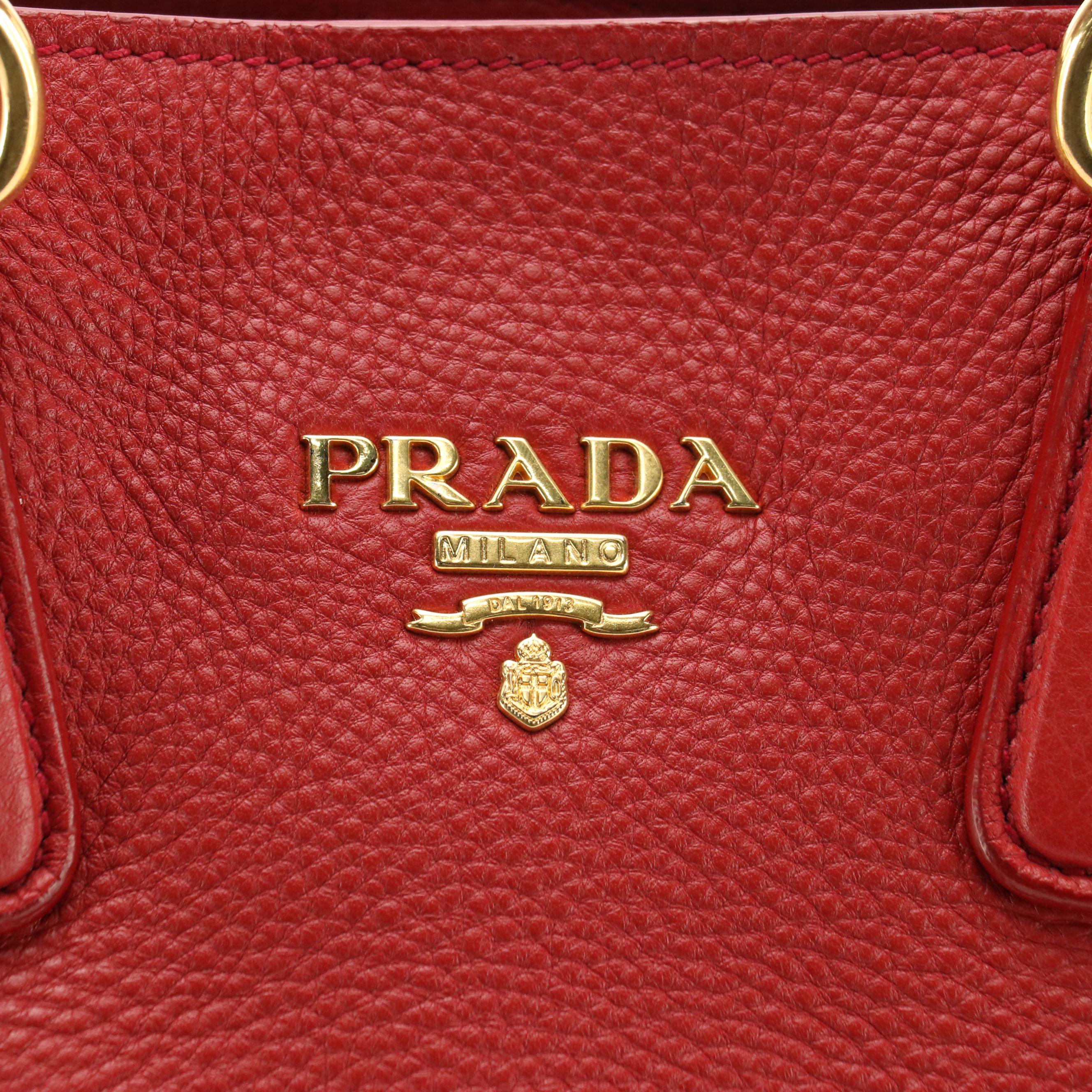 Prada Top Handle Tote in Red Vitello Daino Leather