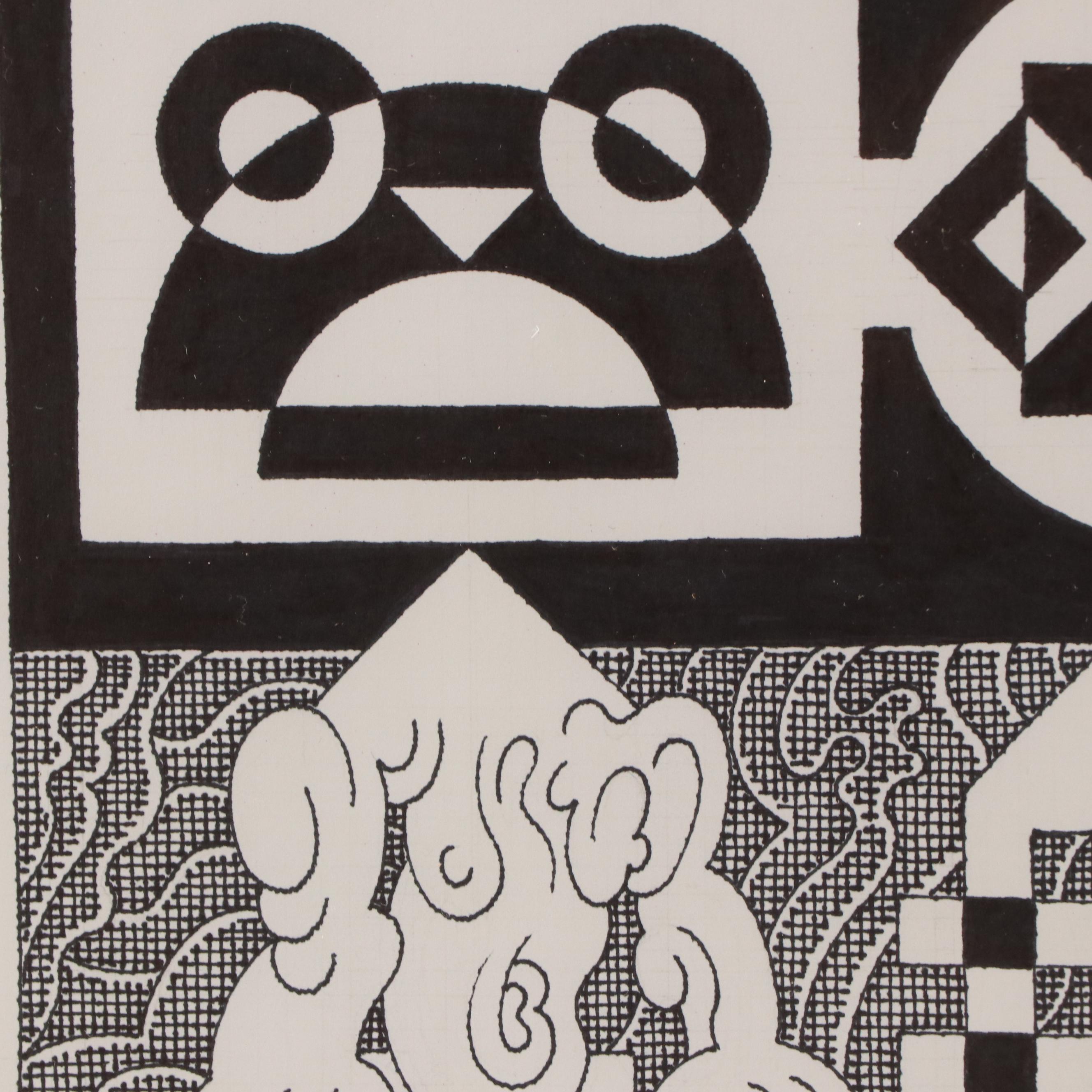 Jerry Quinton Kellems Figural Surrealist Ink Drawing, 2005