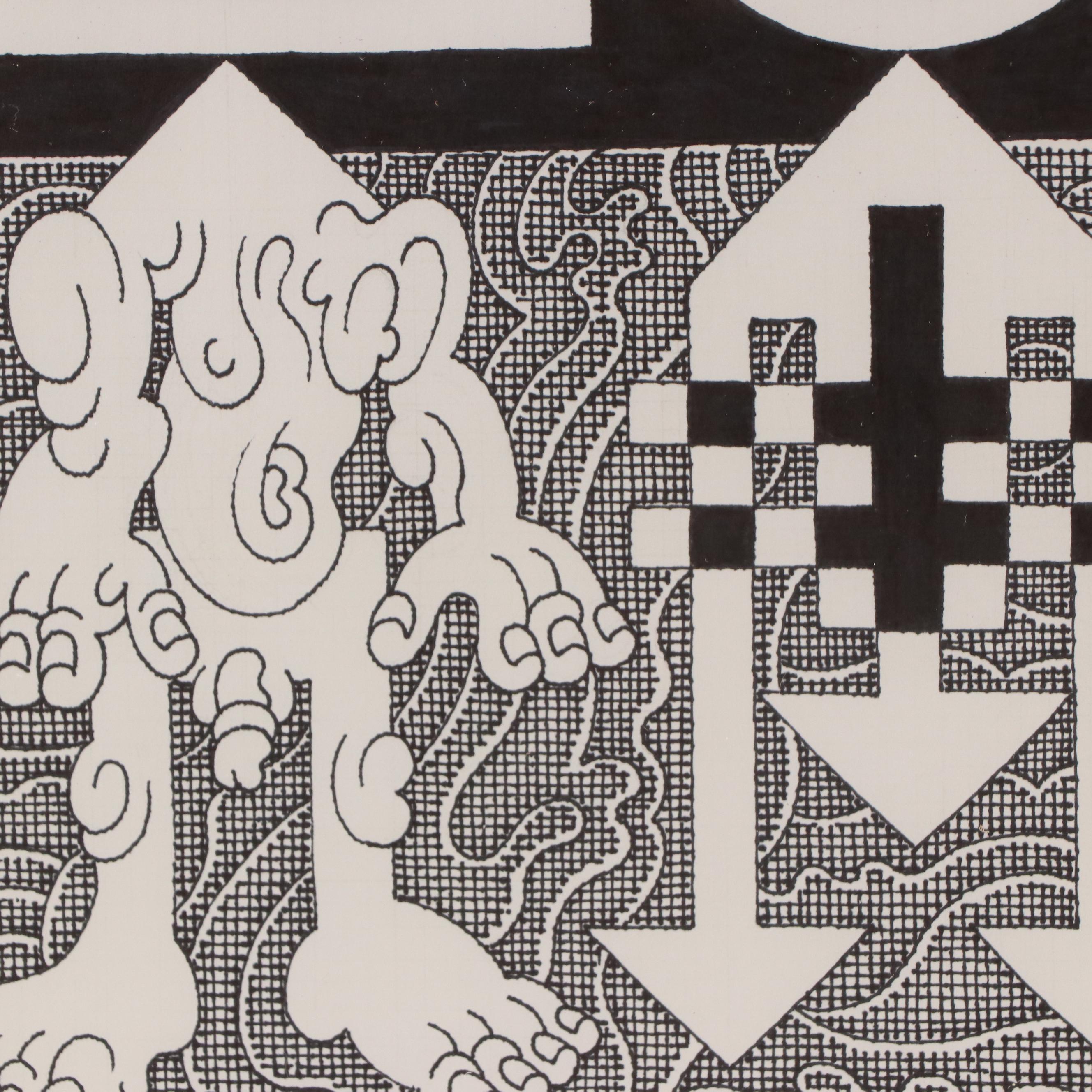 Jerry Quinton Kellems Figural Surrealist Ink Drawing, 2005