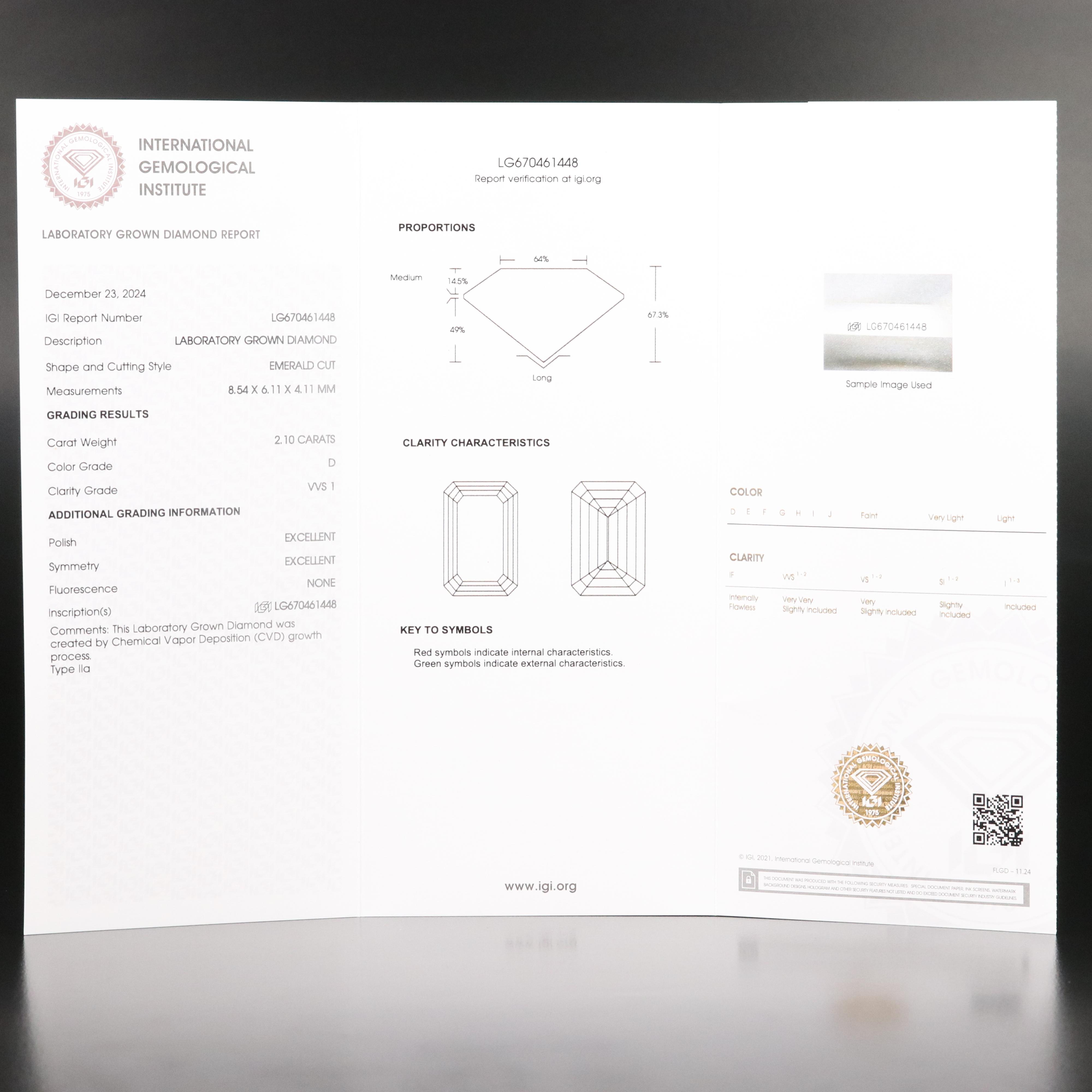 Loose 2.10 CT Lab Grown Diamond with IGI Report