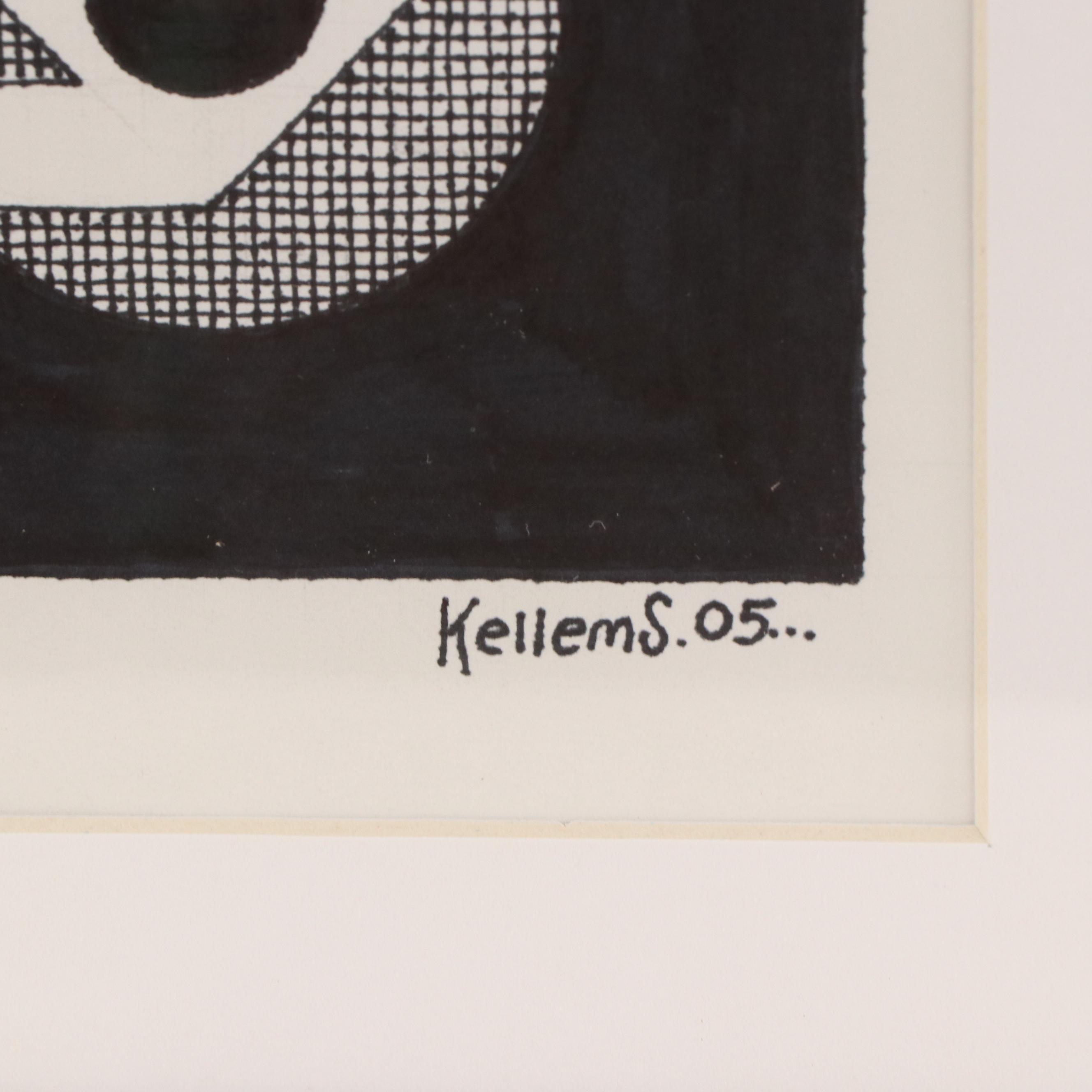 Jerry Quinton Kellems Figural Stylized Ink Drawing, 2005