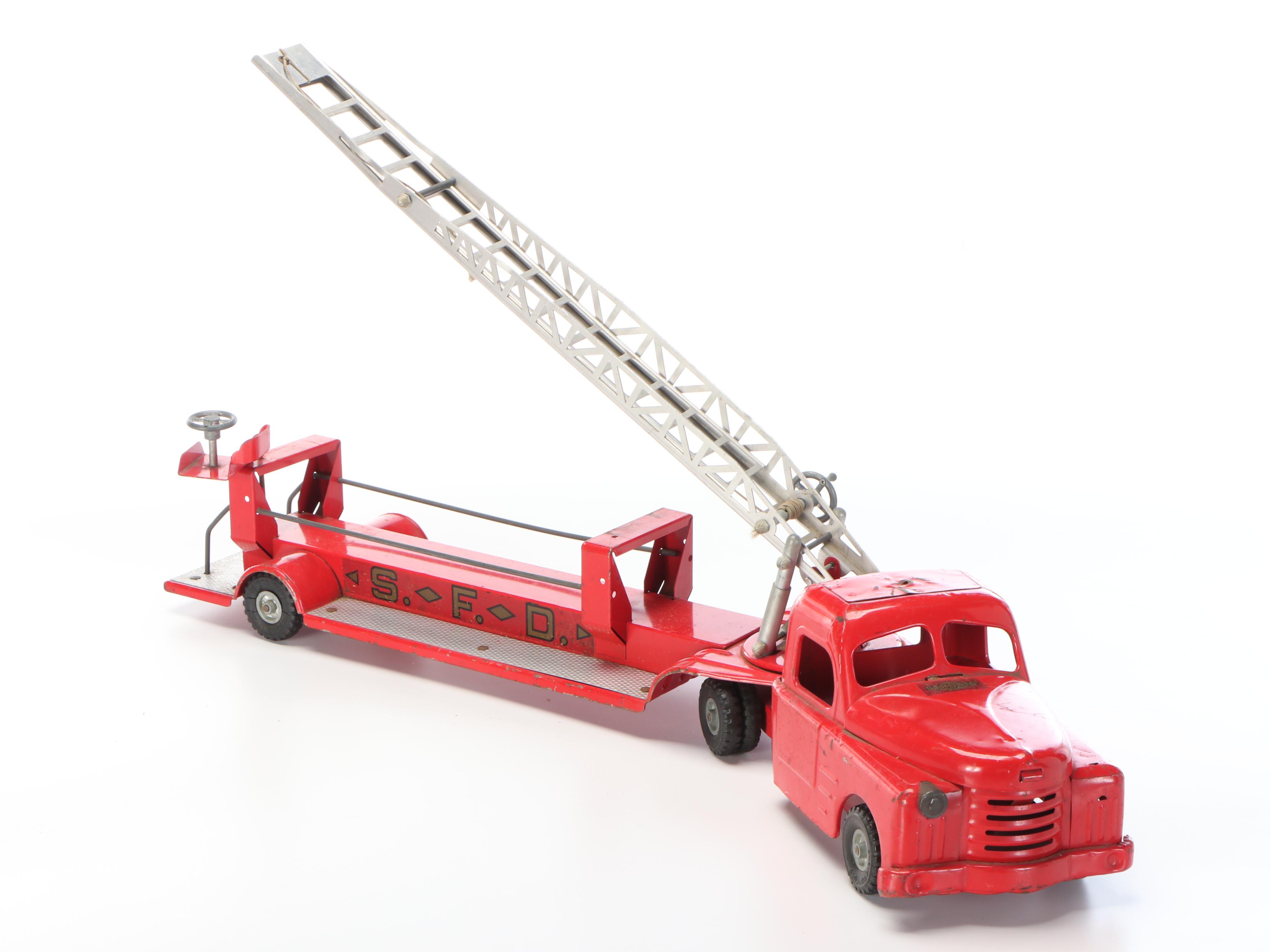 Nylint "Aerial Hook-N-Ladder" and Structo "S.F.D. Fire Truck" Metal Toys