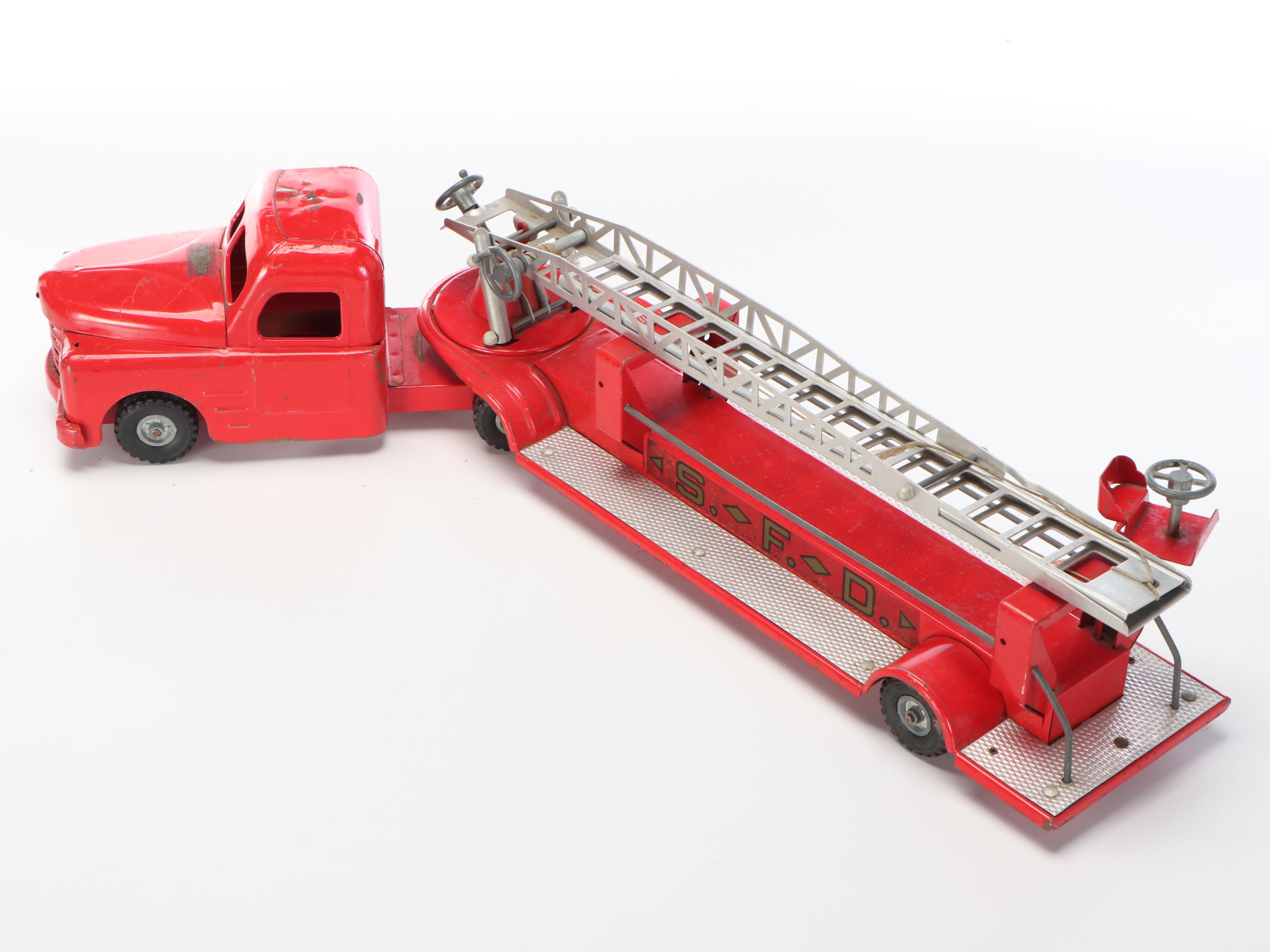 Nylint "Aerial Hook-N-Ladder" and Structo "S.F.D. Fire Truck" Metal Toys