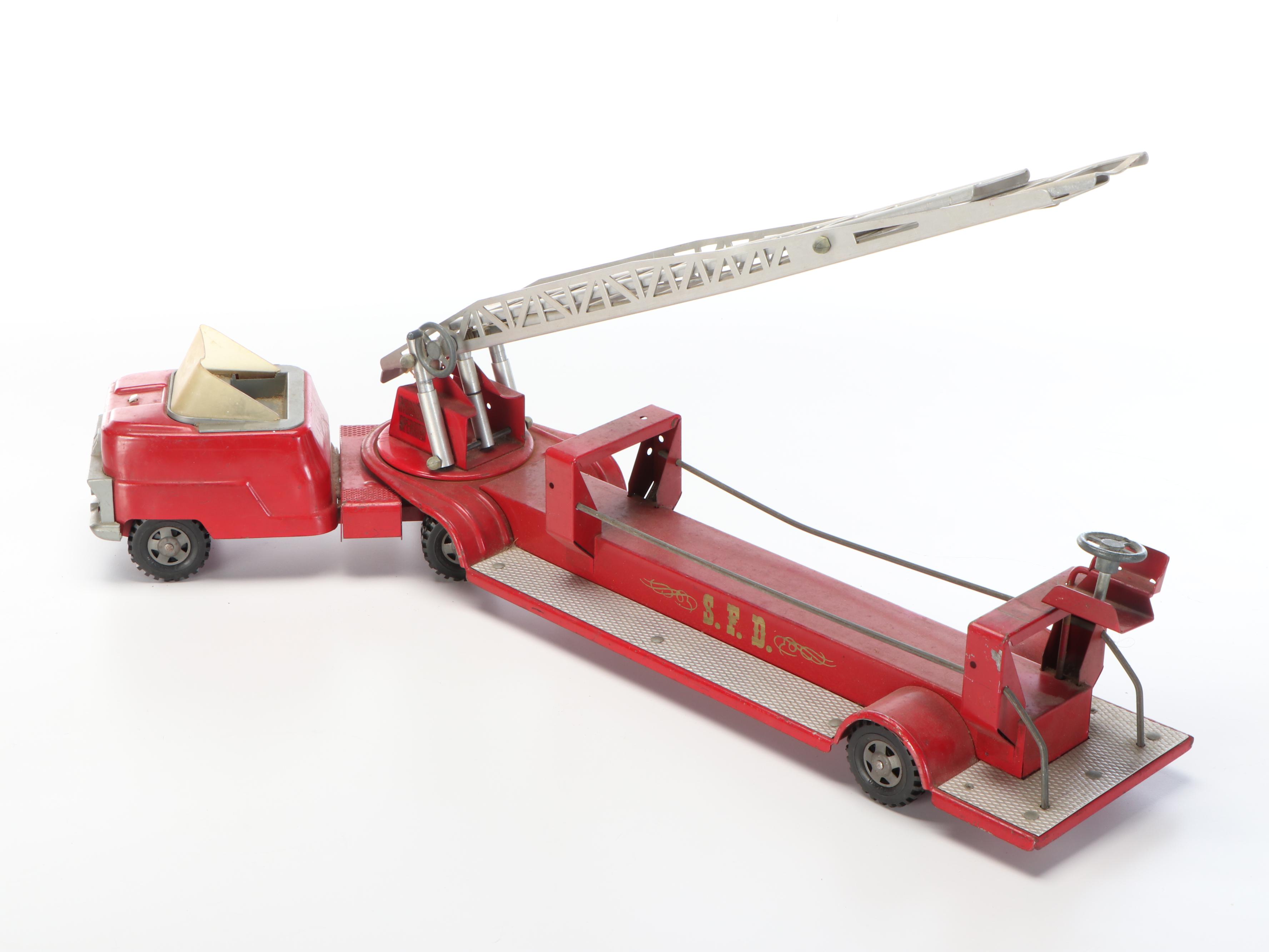 Nylint "Aerial Hook-N-Ladder" and Structo "S.F.D. Fire Truck" Metal Toys