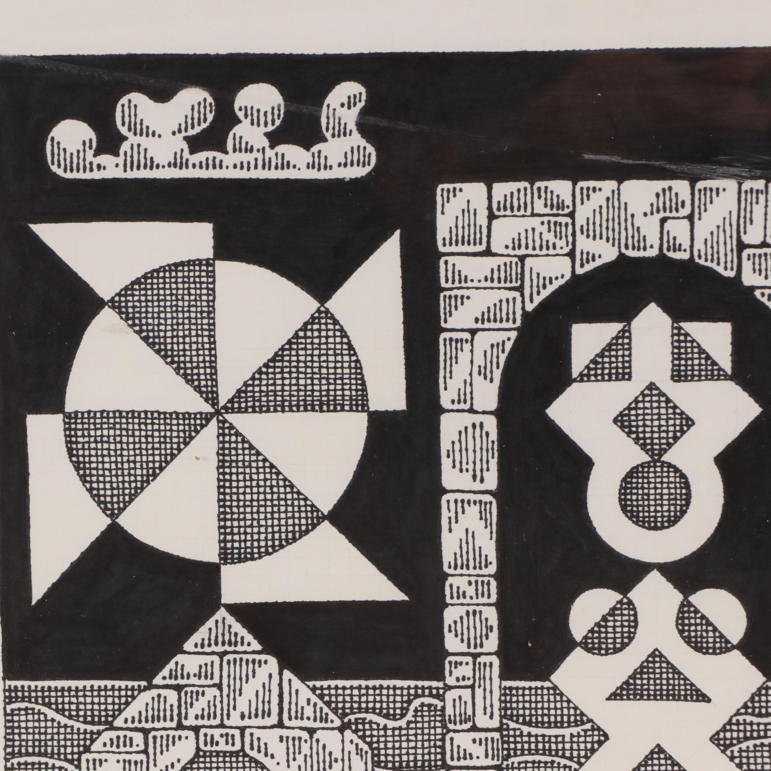 Jerry Quinton Kellems Figural Stylized Ink Drawing, 2005