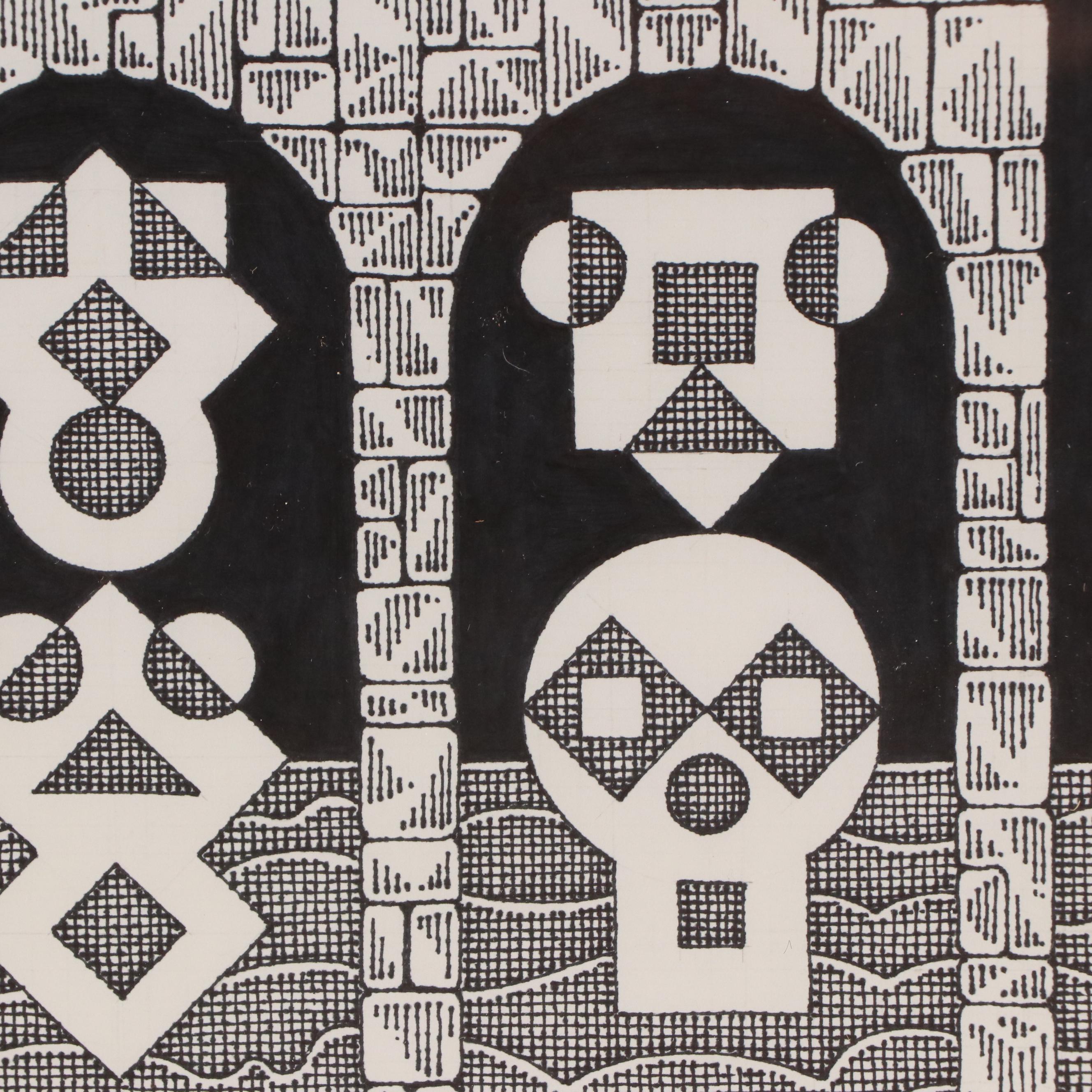 Jerry Quinton Kellems Figural Stylized Ink Drawing, 2005