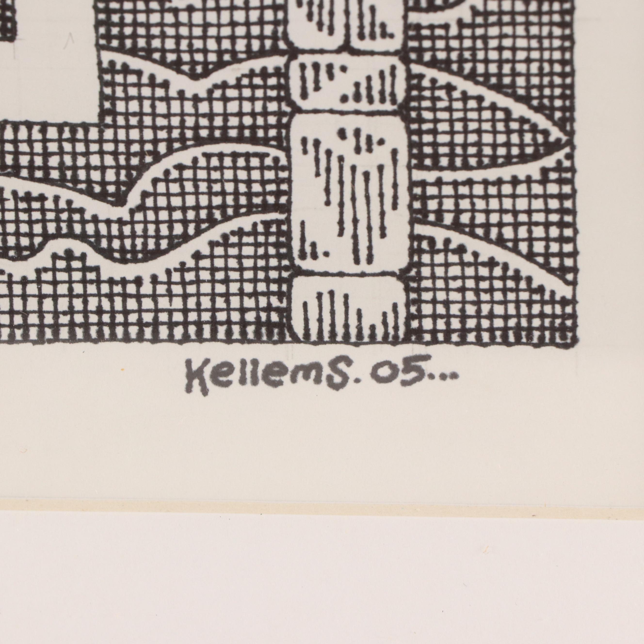 Jerry Quinton Kellems Figural Stylized Ink Drawing, 2005