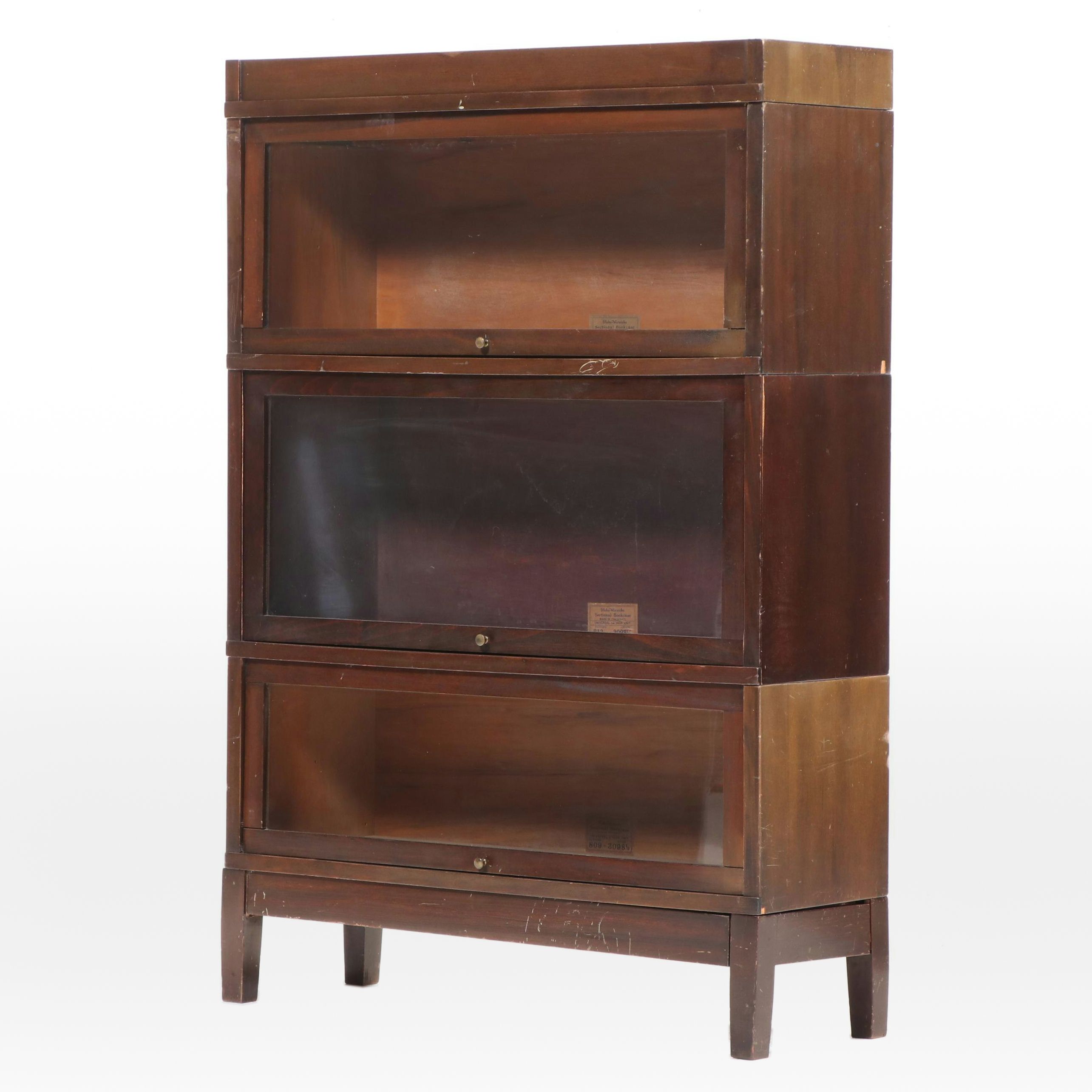 The Globe-Wernicke Co. Mahogany-Stained Three-Stack Barrister's Bookcase